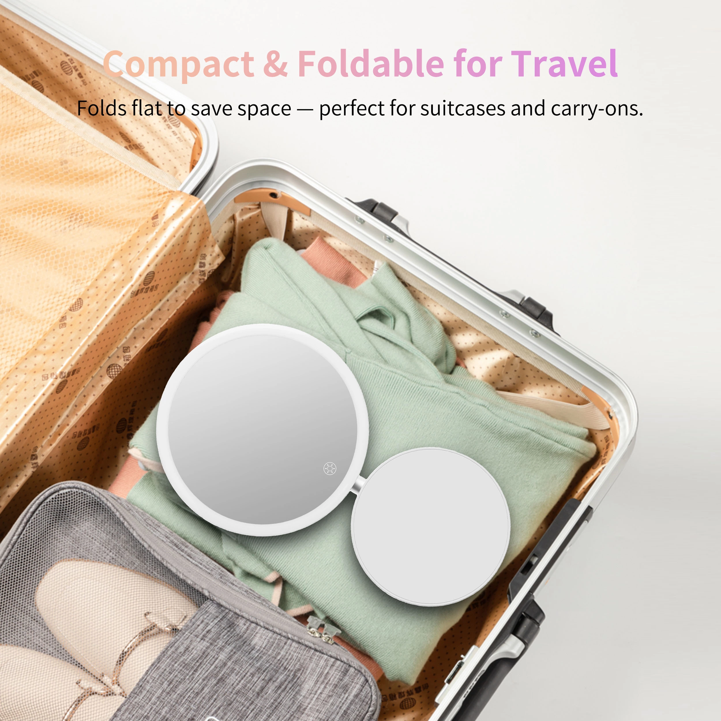 Opvouwbare kaptafelspiegel met verlichting