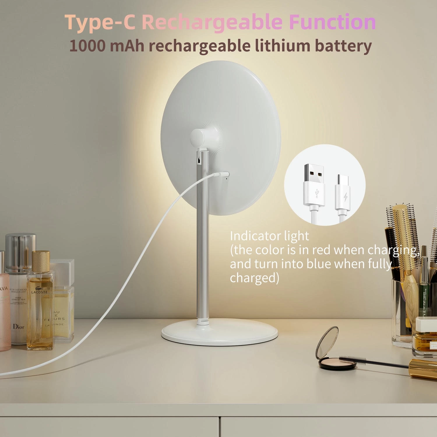 Miroir de maquillage portable avec lumières