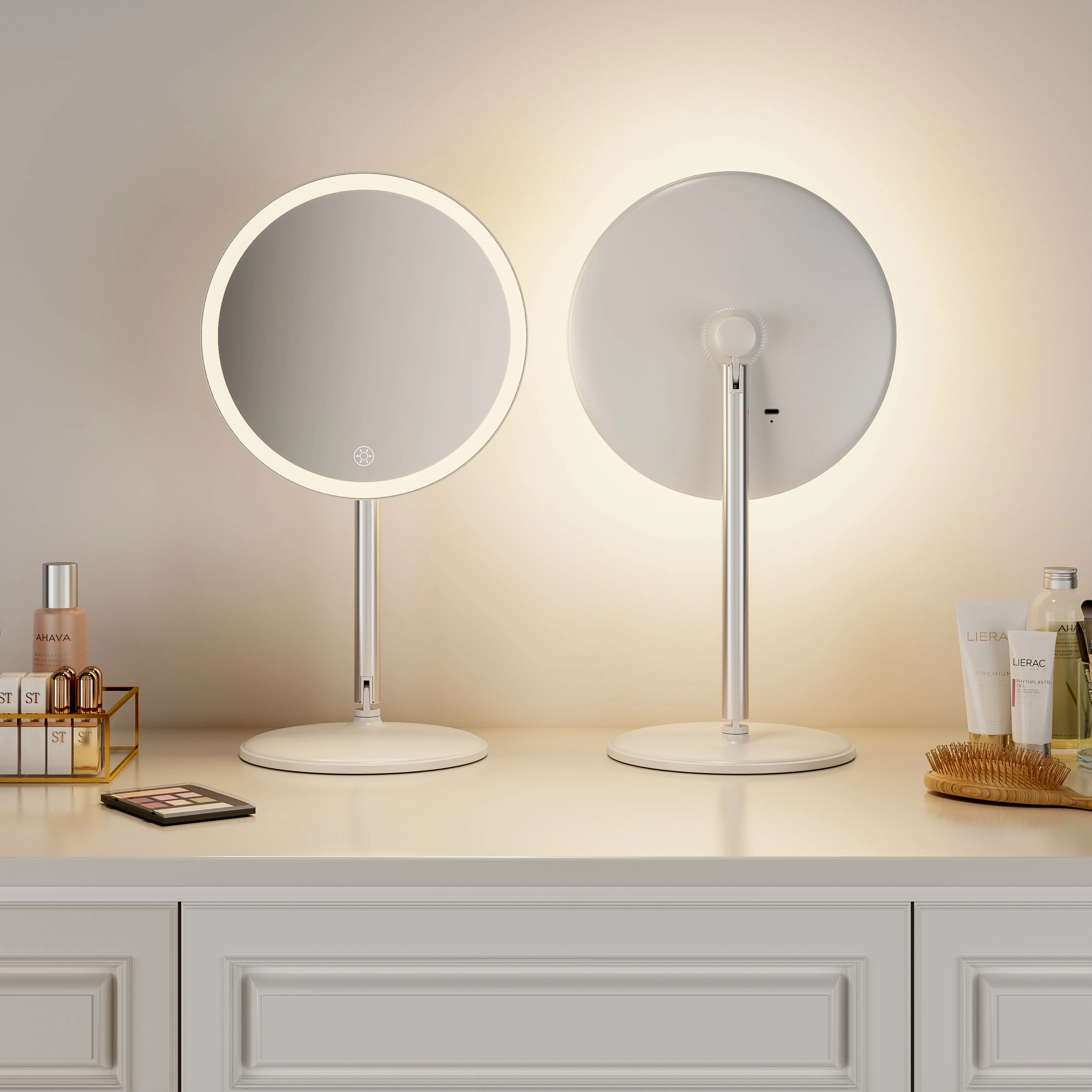 Miroir de courtoisie pliable de voyage avec LED