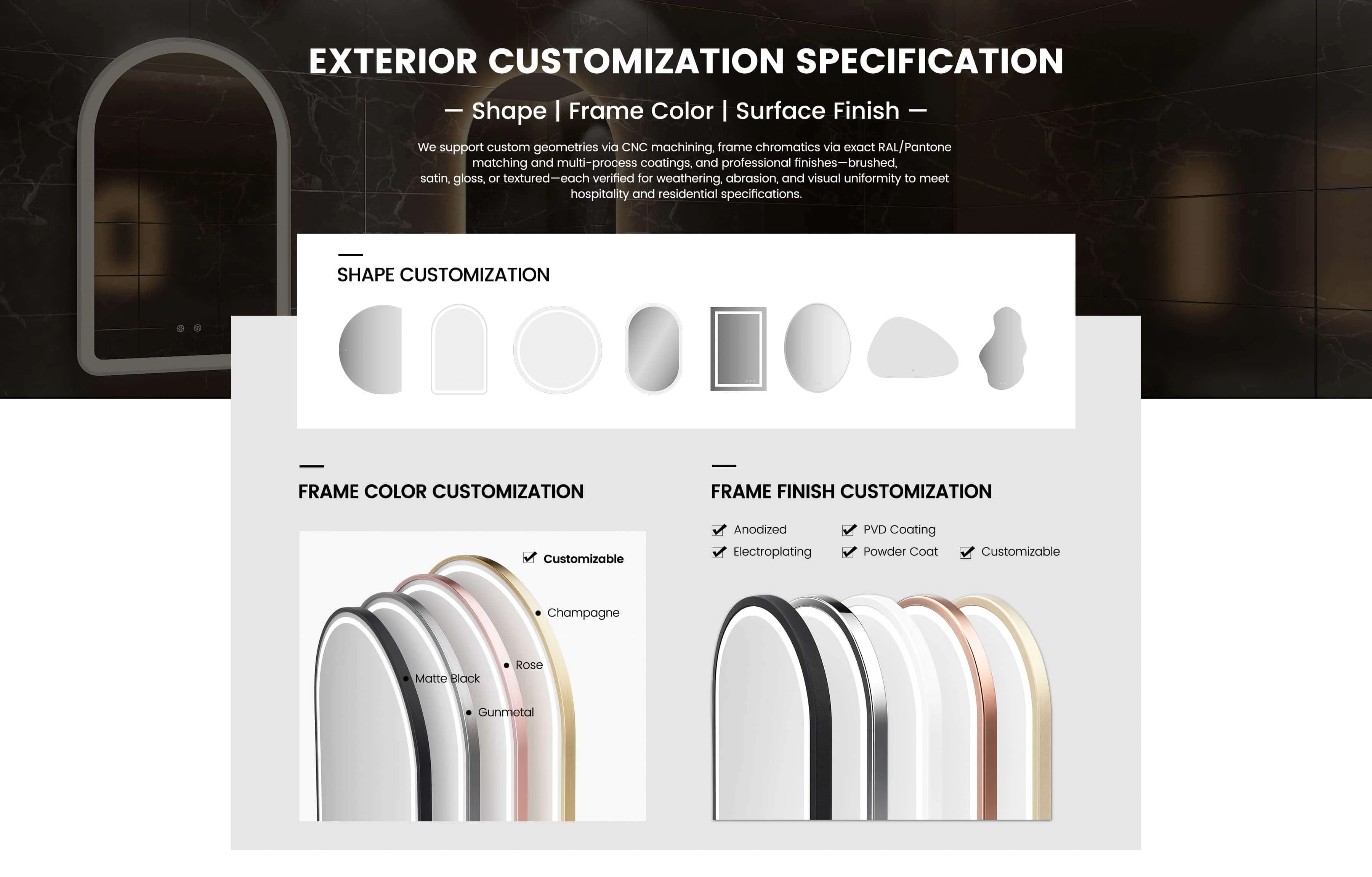 Exterieuraanpassing - Vorm · Framekleur · Oppervlakteafwerking