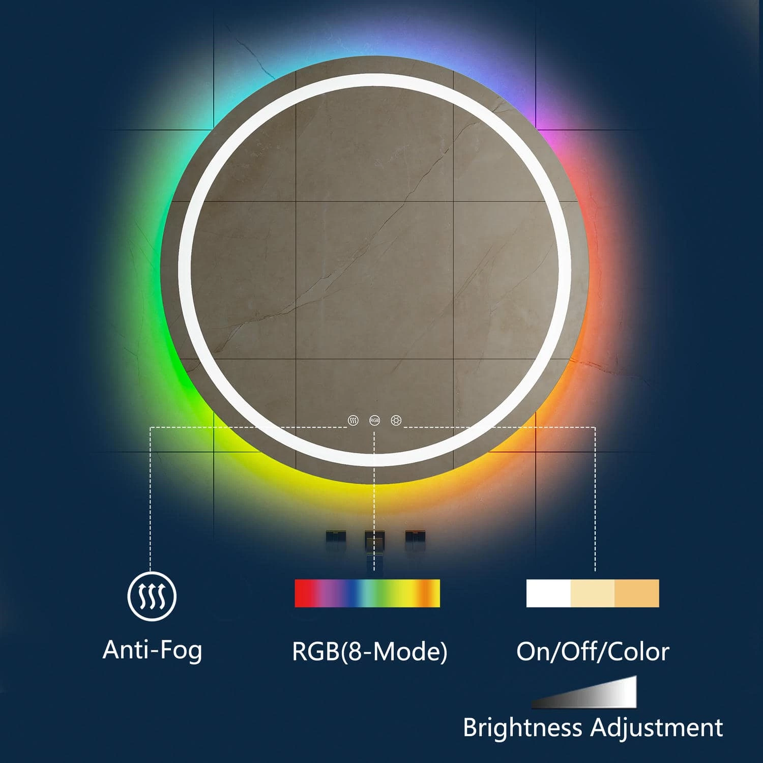 Miroir de salle de bain LED RGB