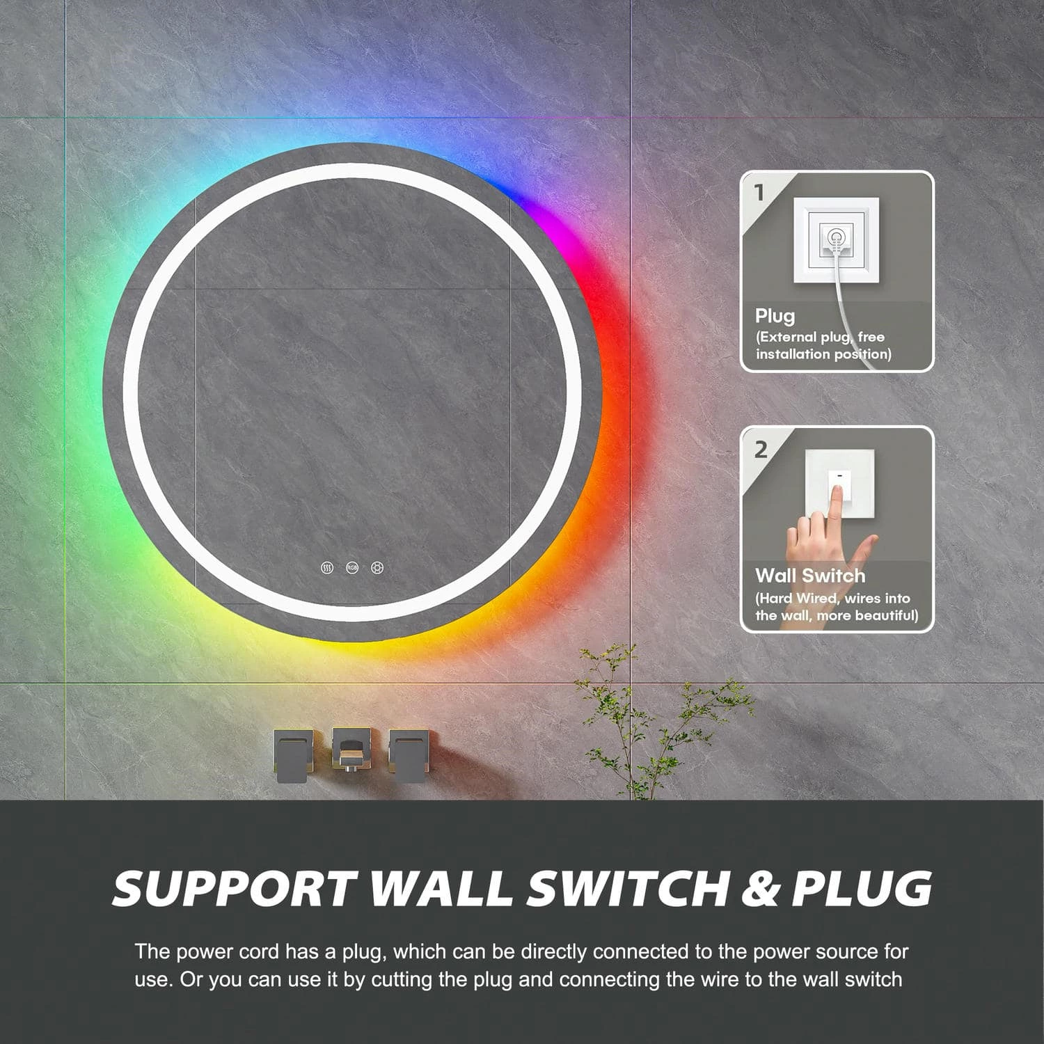 Miroir de salle de bain LED RGB