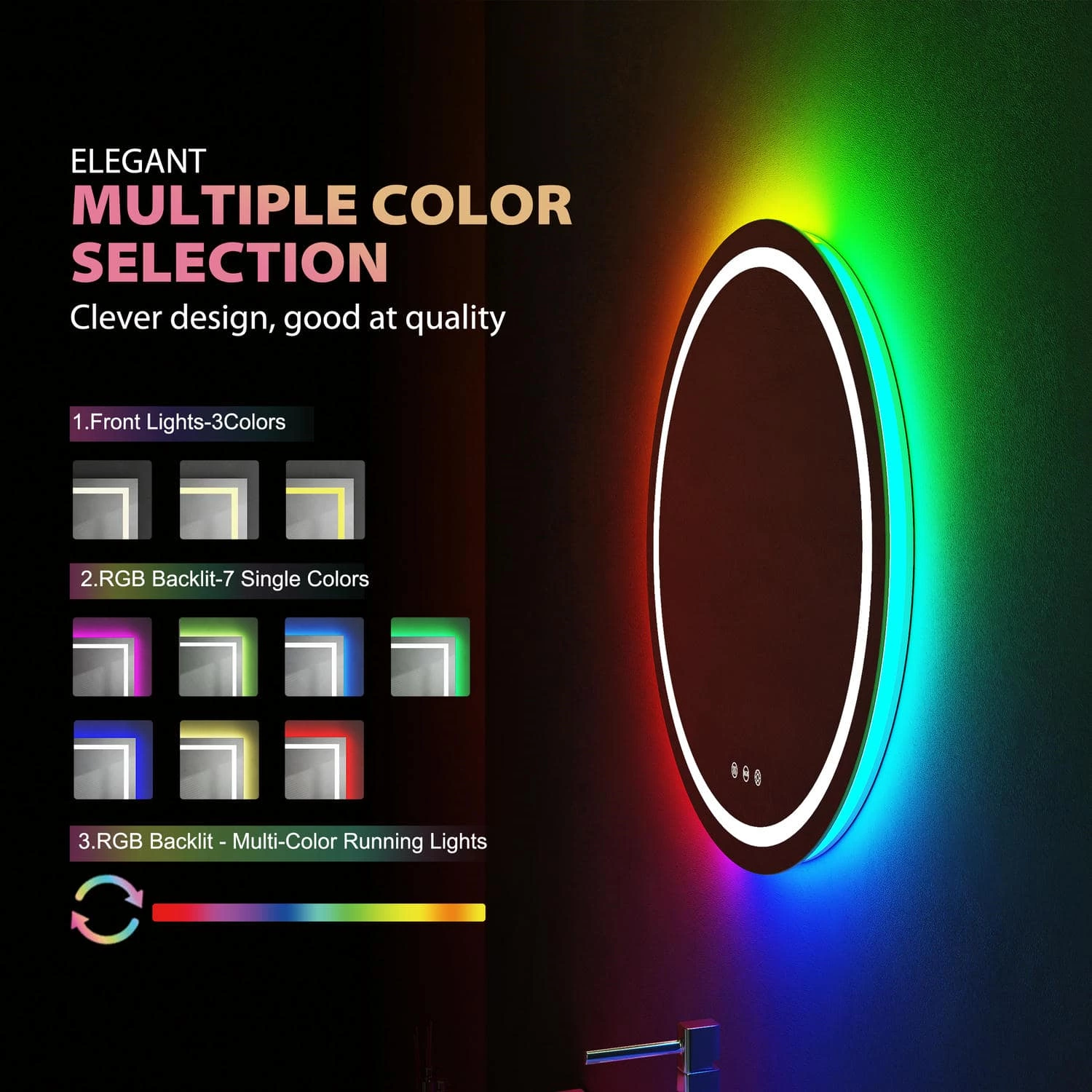 Miroir de salle de bain LED RGB
