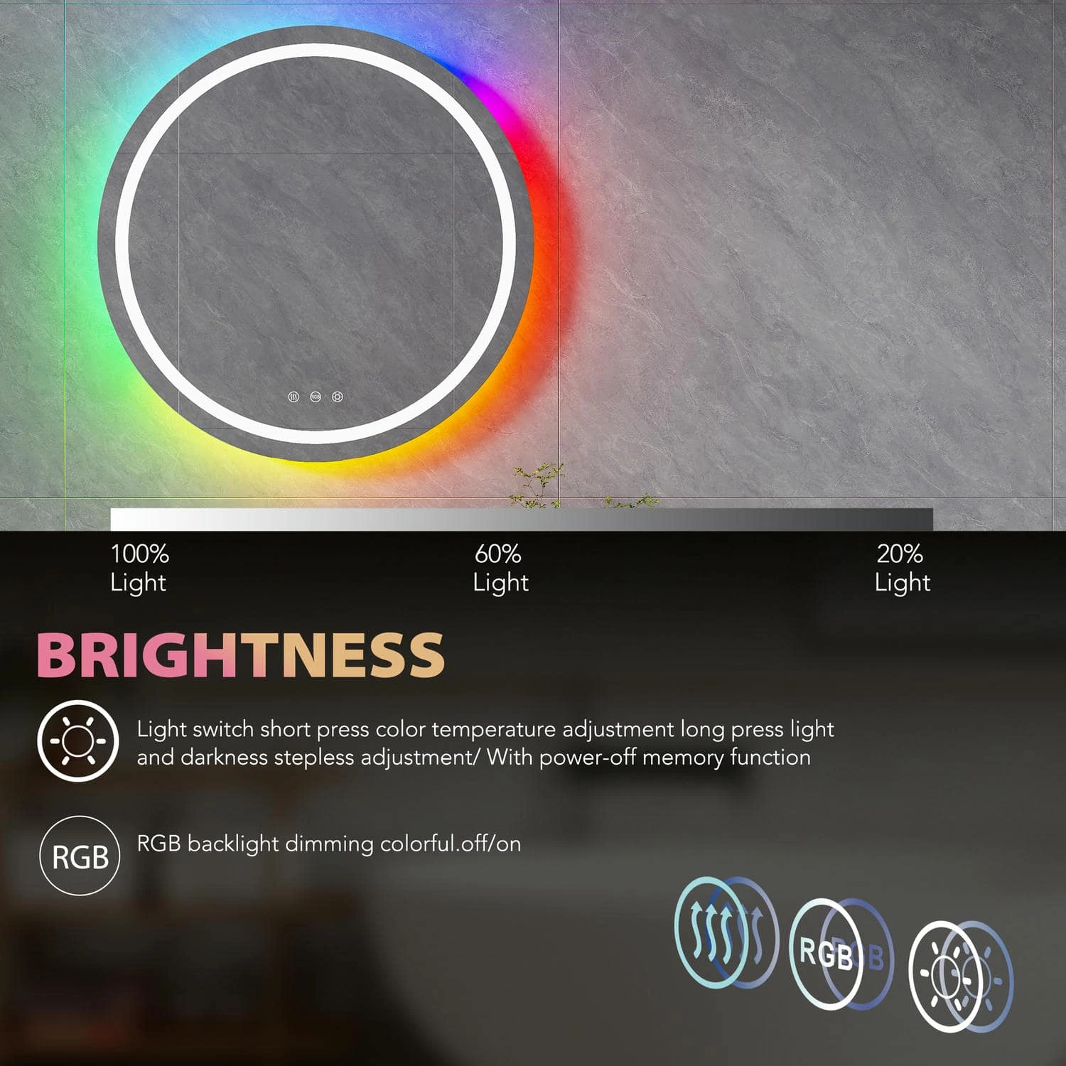 Miroir de salle de bain LED RGB