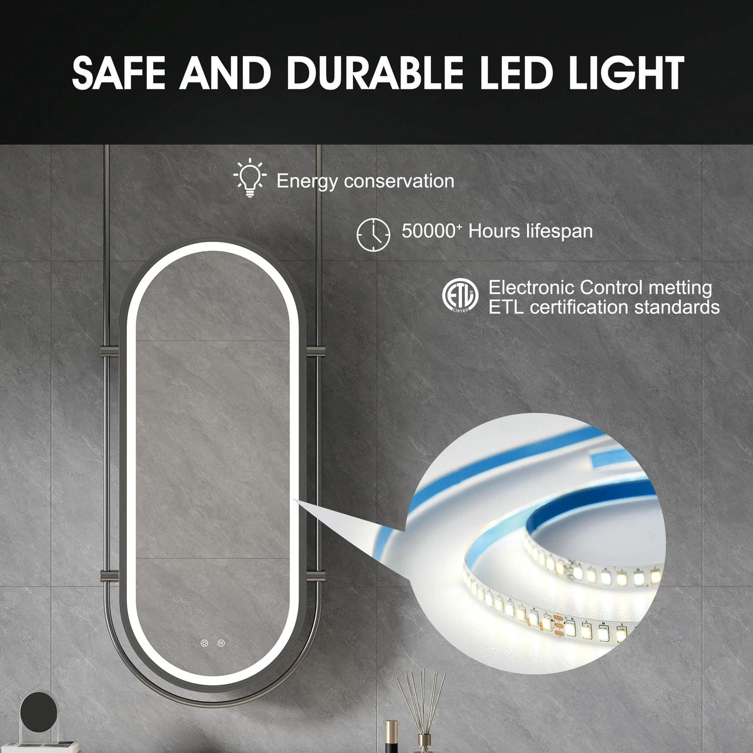 Oval Hanging LED Bathroom Mirror