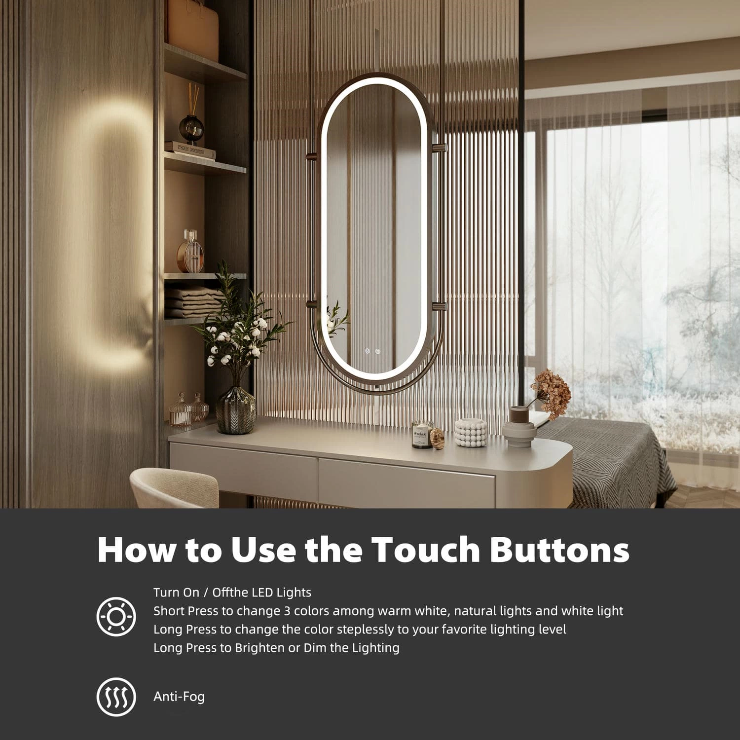 Oval Hanging LED Bathroom Mirror