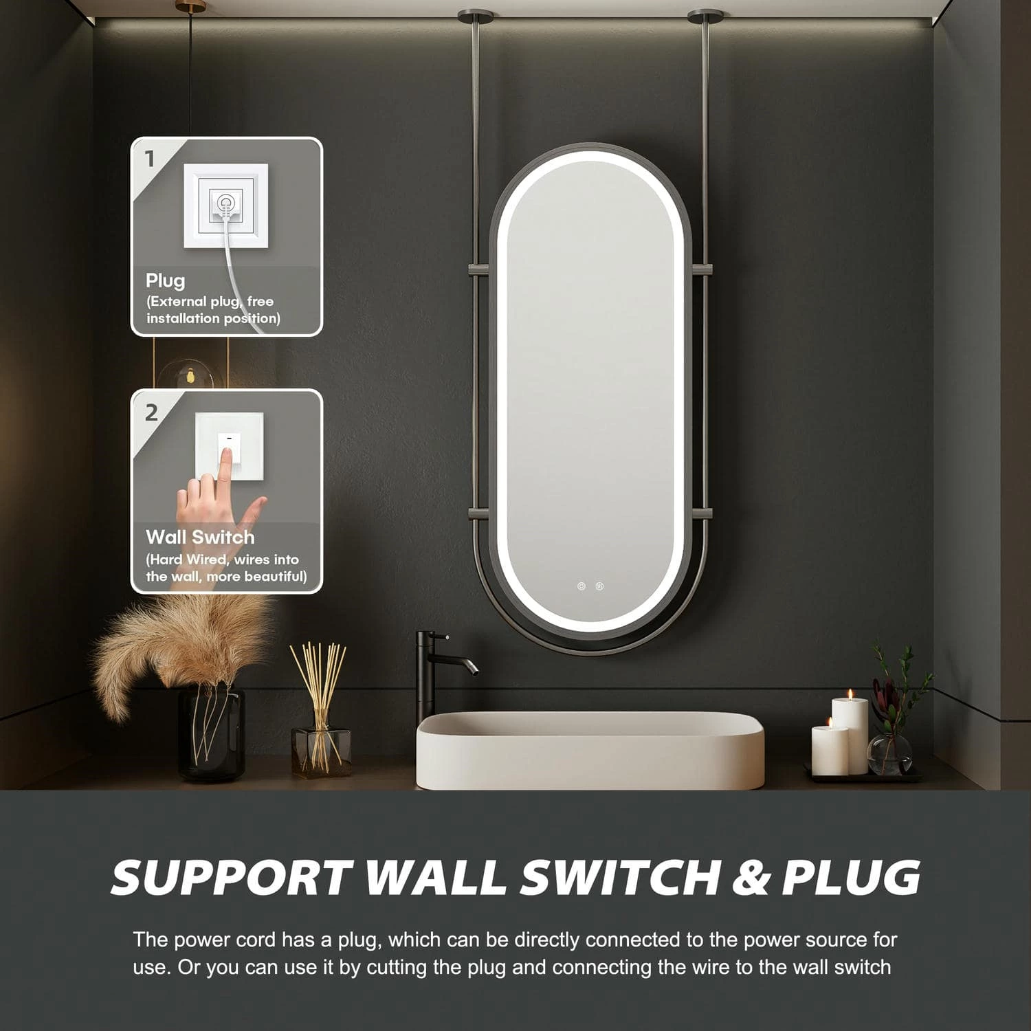 Miroir ovale dans la salle de bain