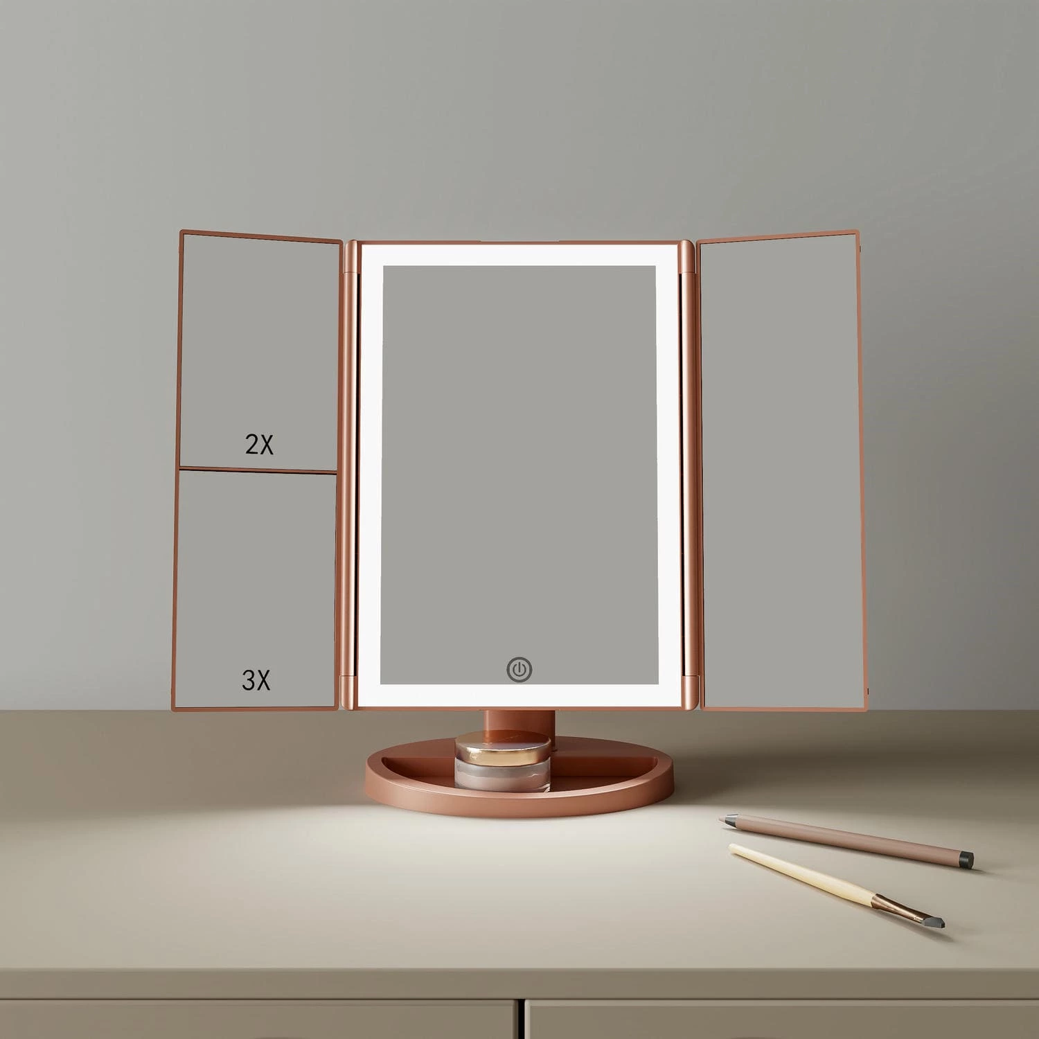 Led drievoudige kaptafelspiegel