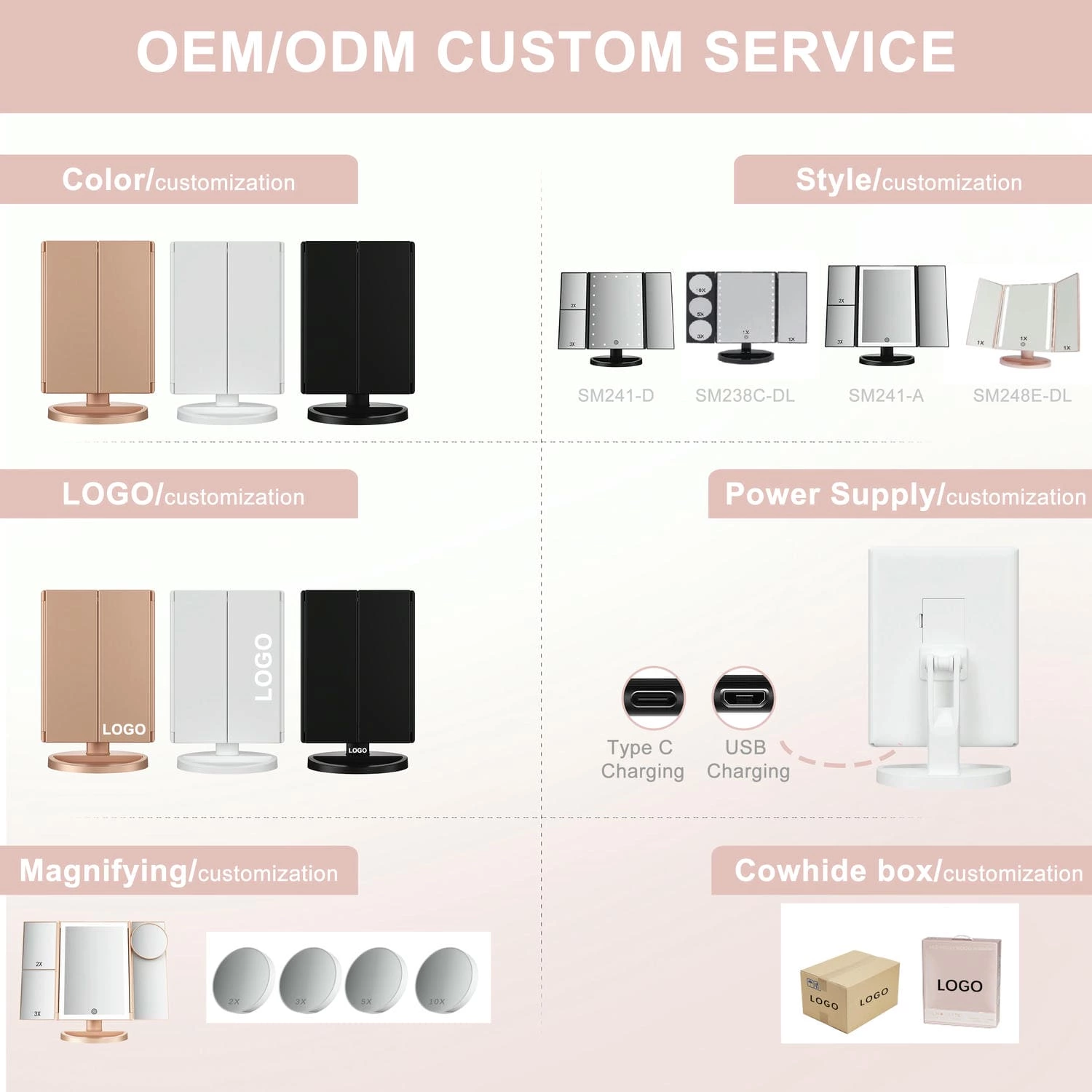 Led drievoudige kaptafelspiegel