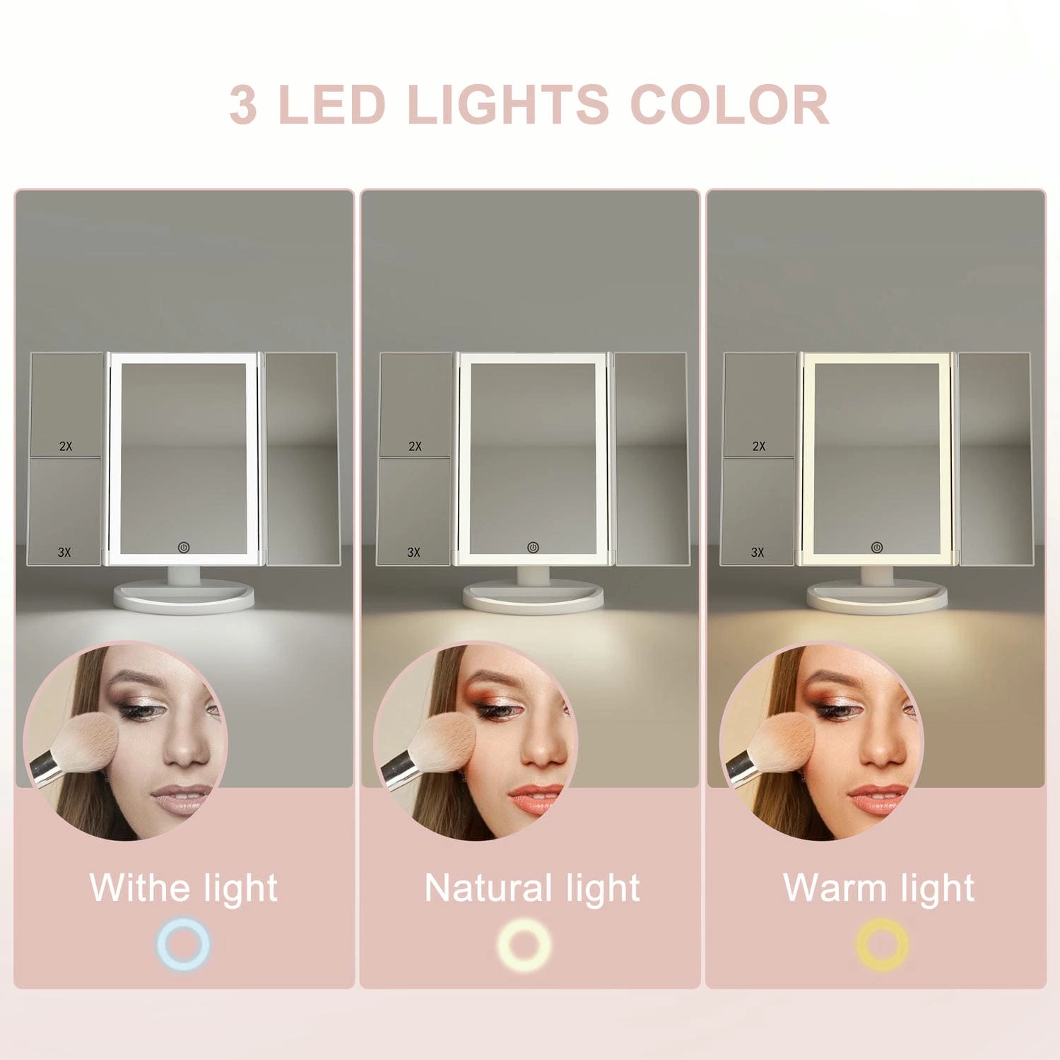 Led drievoudige kaptafelspiegel