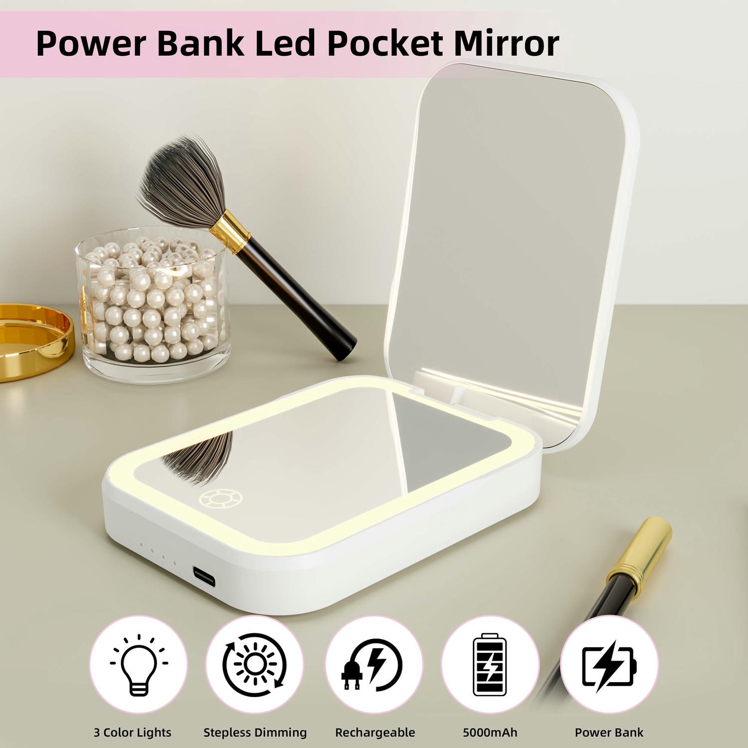 Power Bank LED Compact Mirror