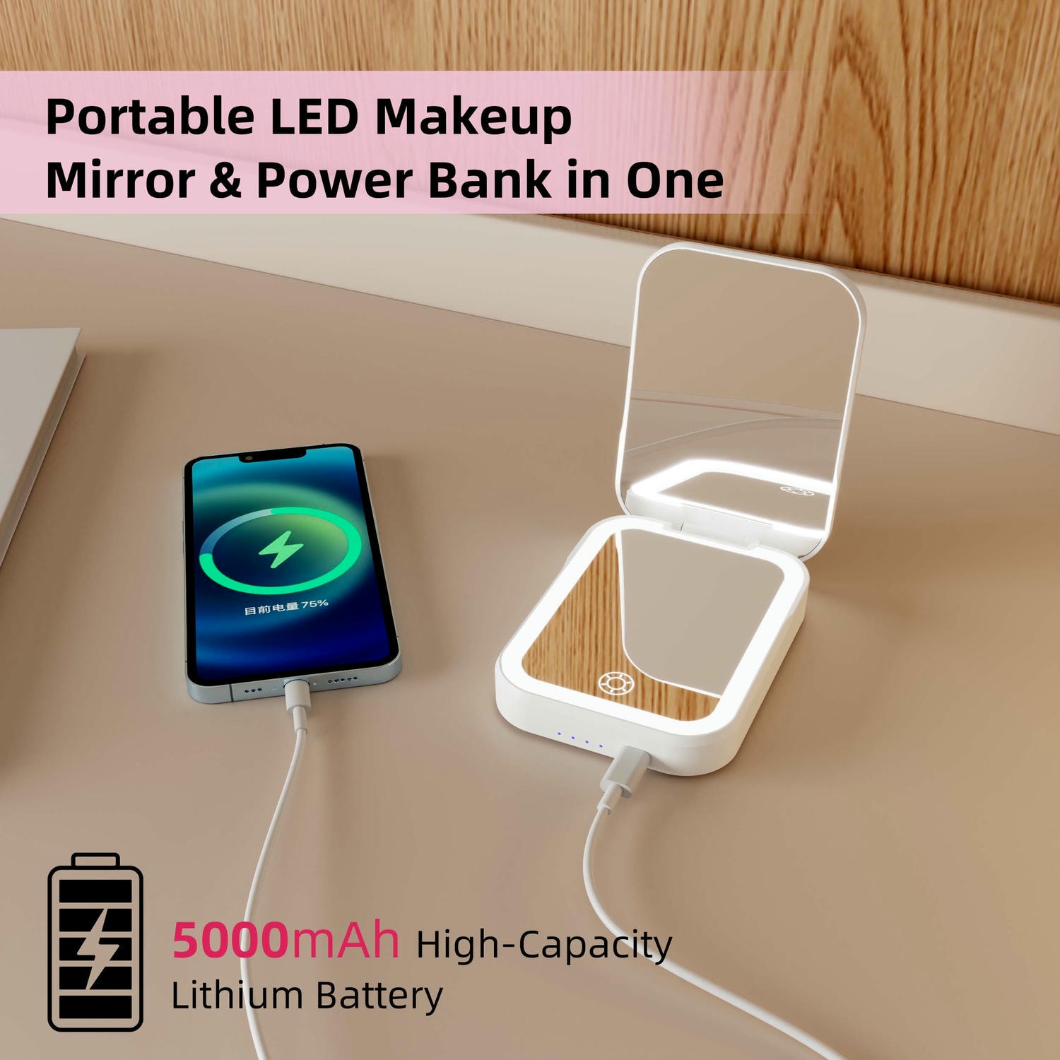 Power Bank LED Compact Mirror