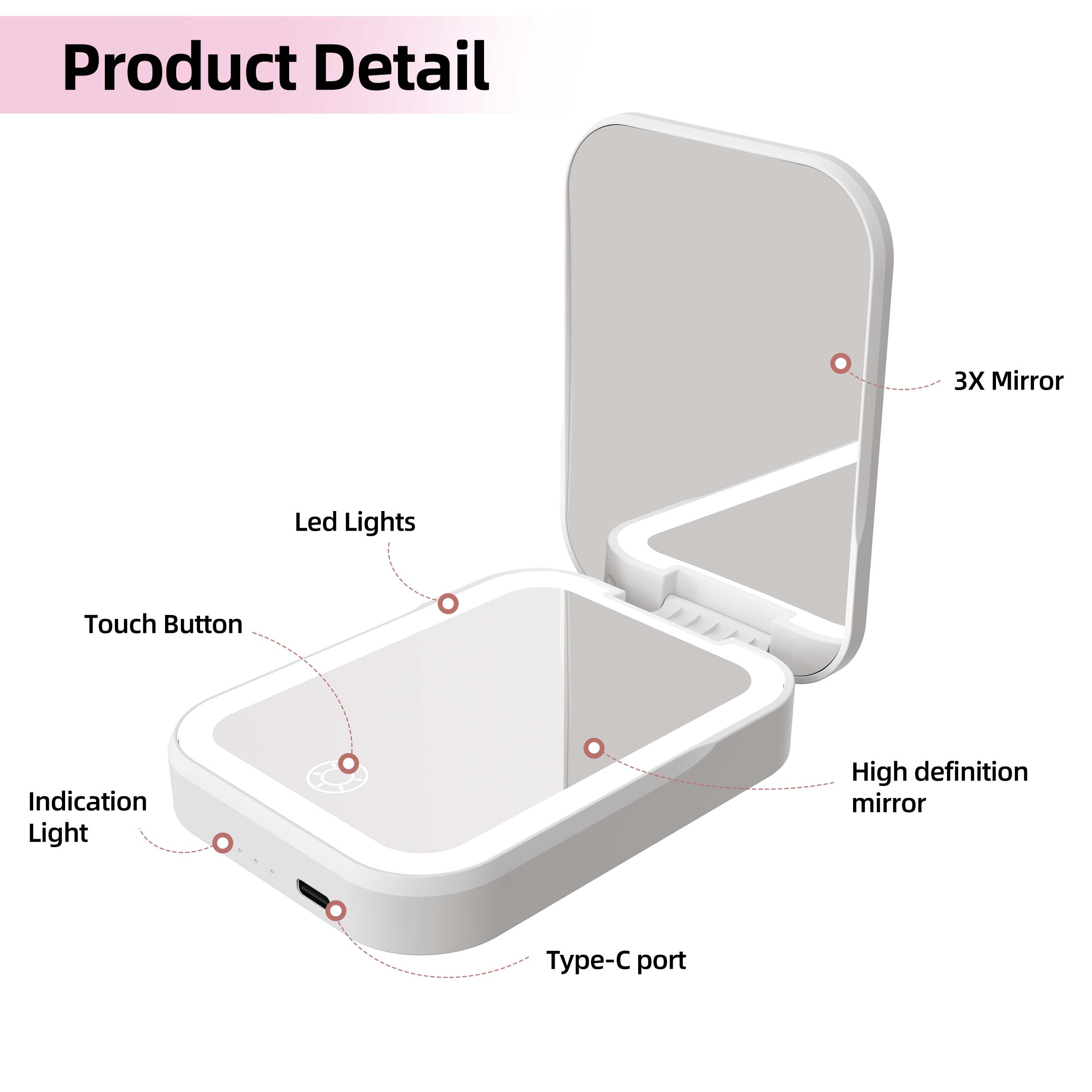 Power Bank LED Compact Mirror