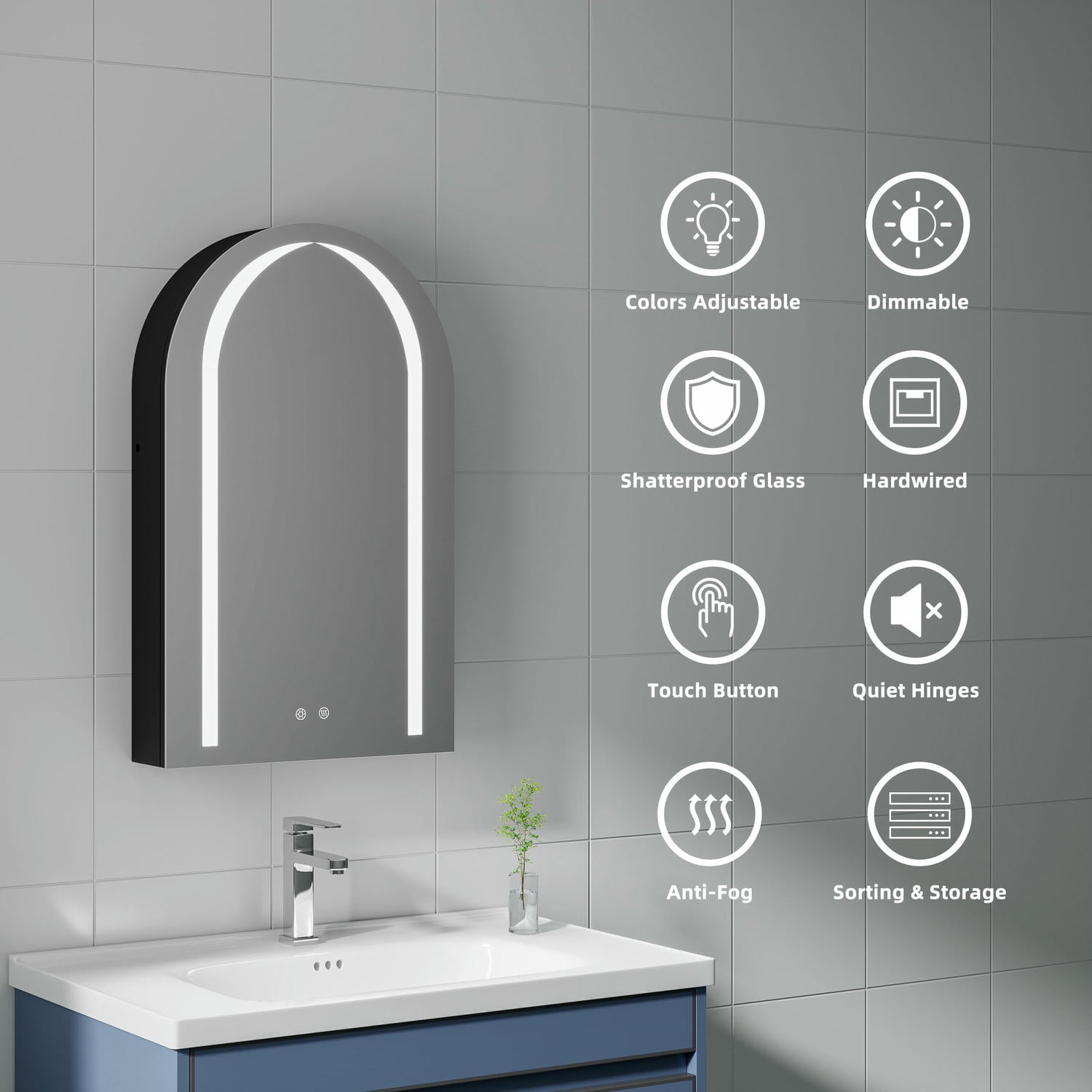 Arch LED Bathroom Mirror Cabinet