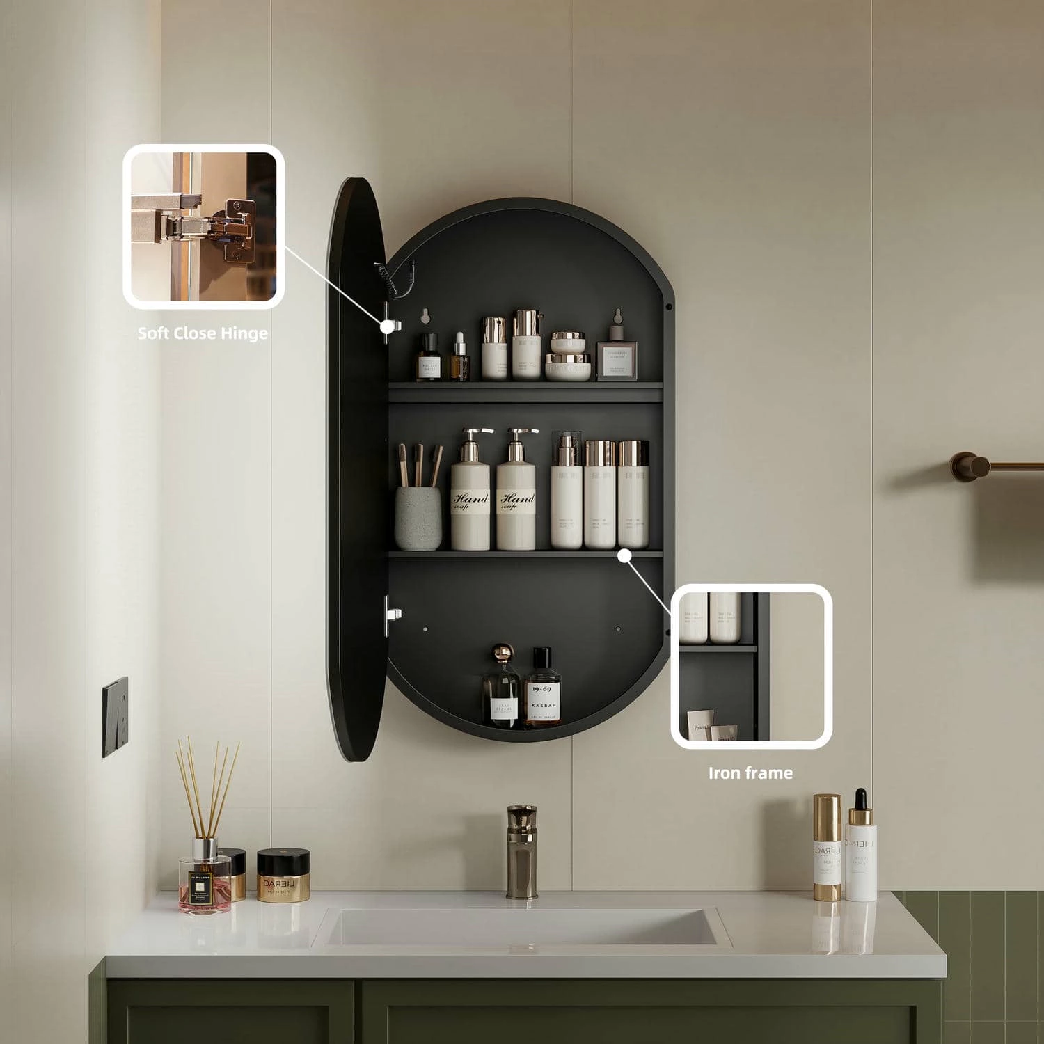 Ovale LED badkamerspiegelkast