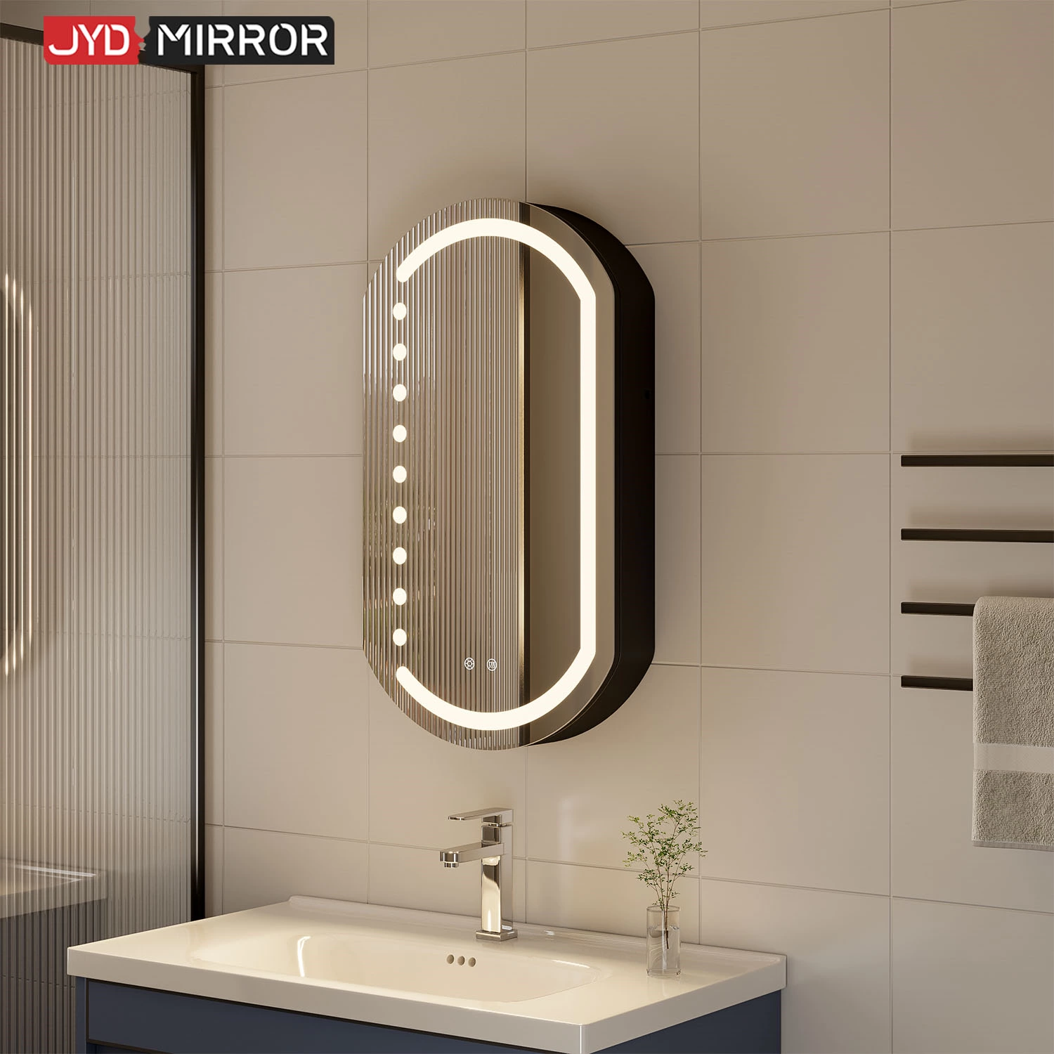 Ovale LED badkamerspiegelkast