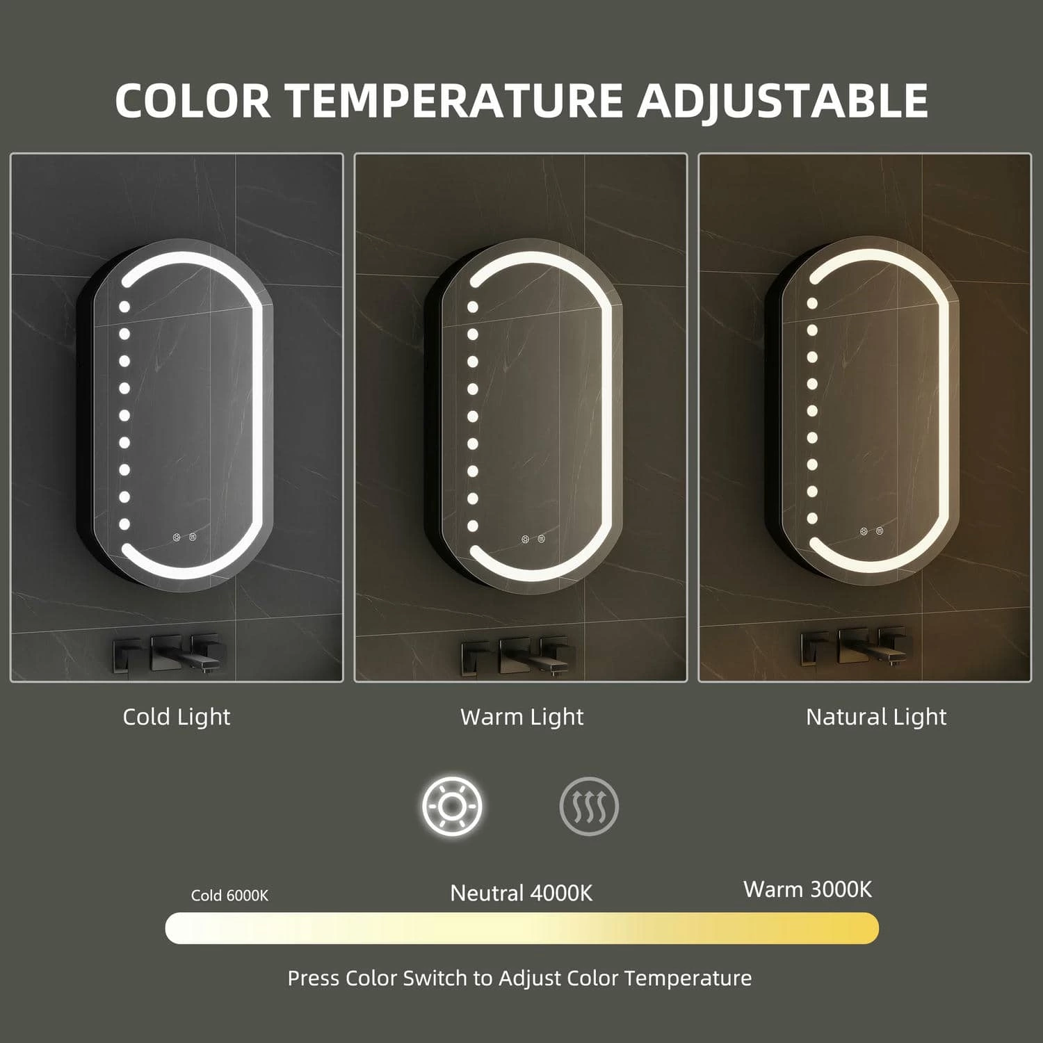Ovale LED badkamerspiegelkast
