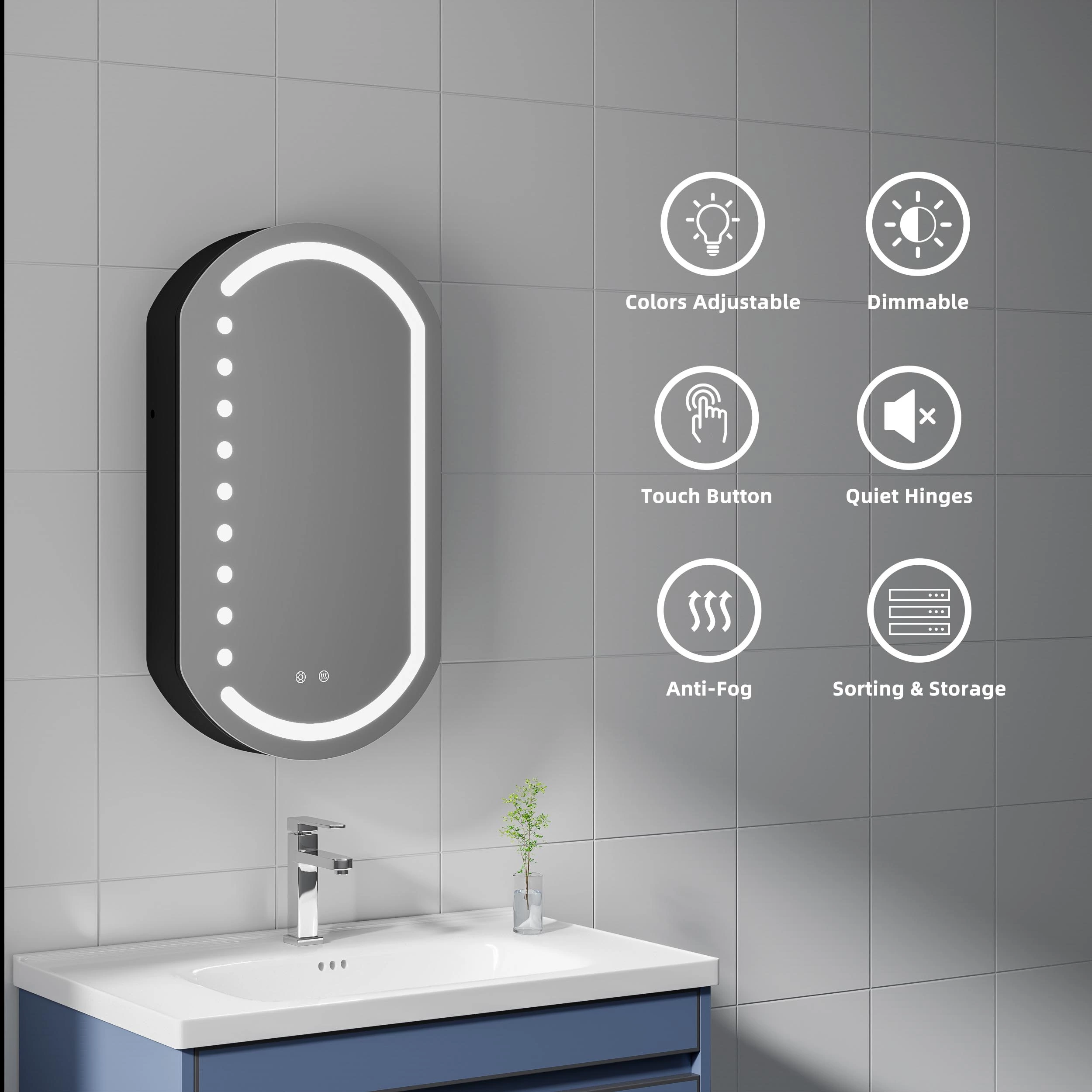 Ovale LED badkamerspiegelkast