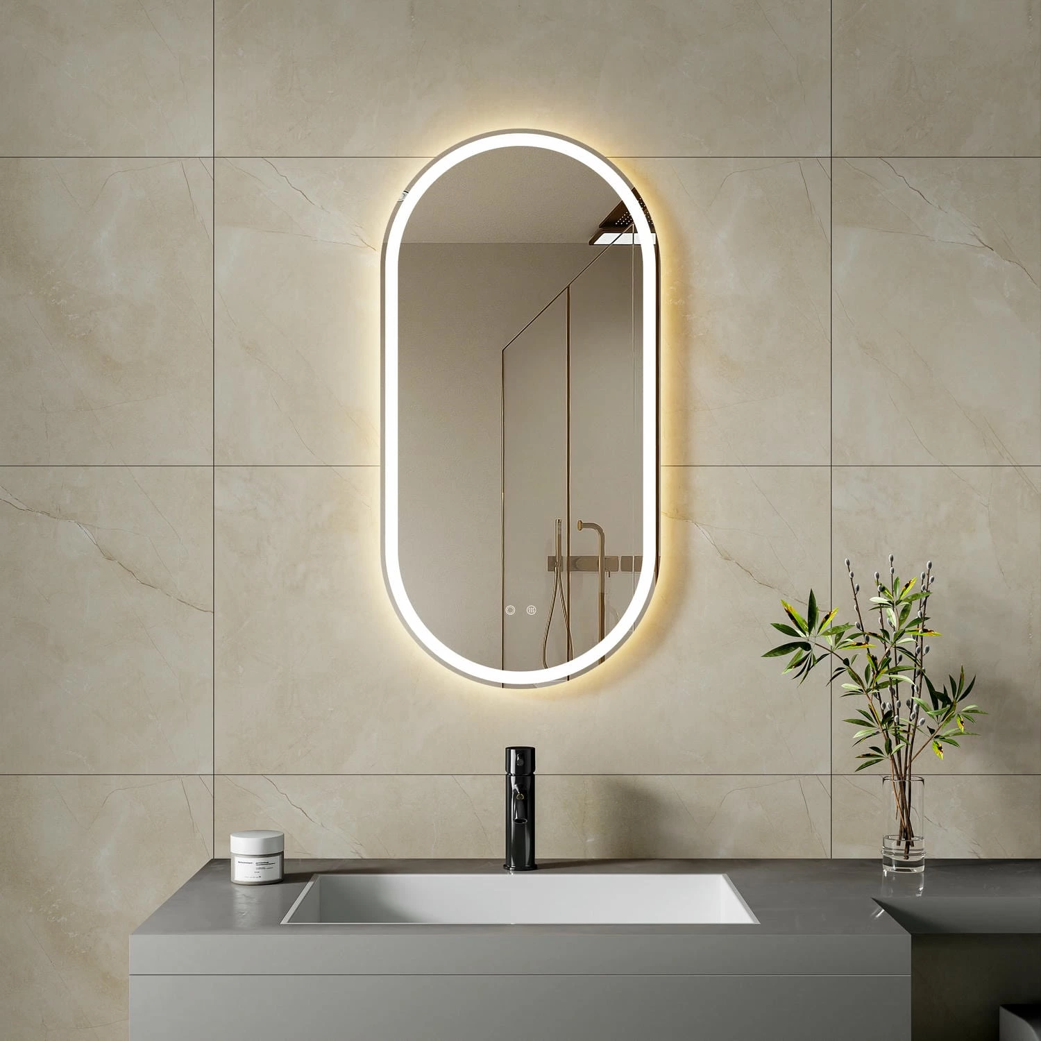 Miroir de salle de bain ovale à LED