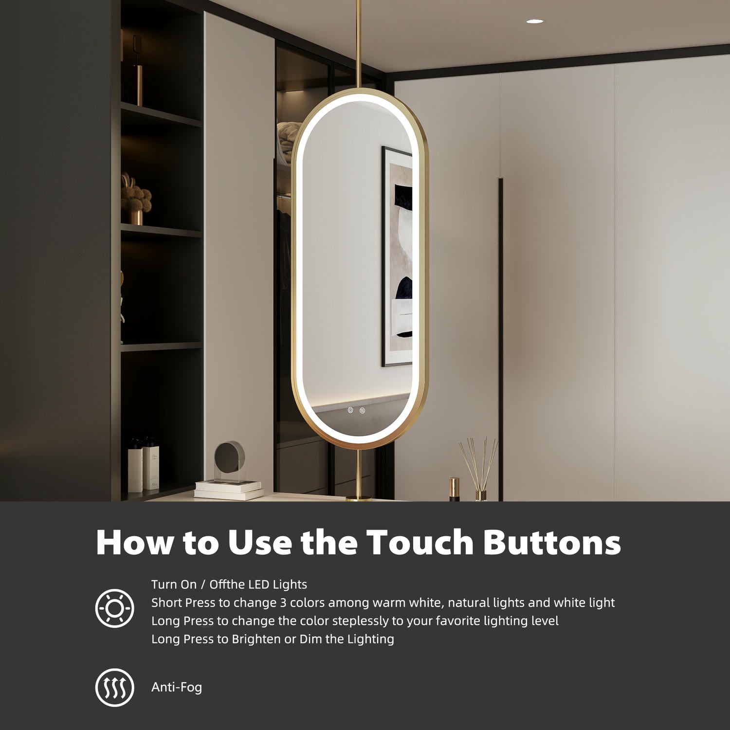 Oval Hanging LED Bathroom Mirror
