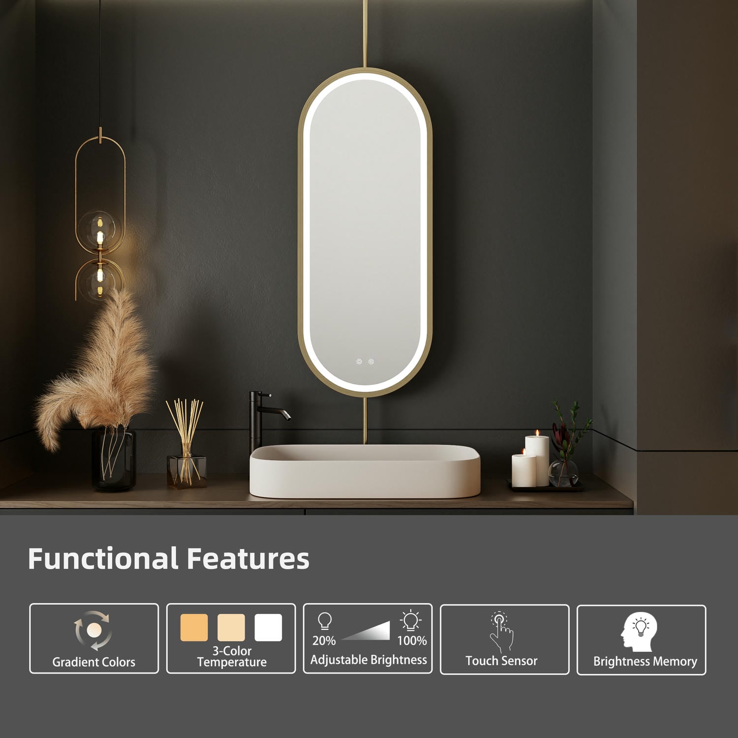 Oval Hanging LED Bathroom Mirror