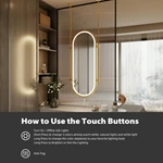 Miroir de salle de bain ovale suspendu à LED