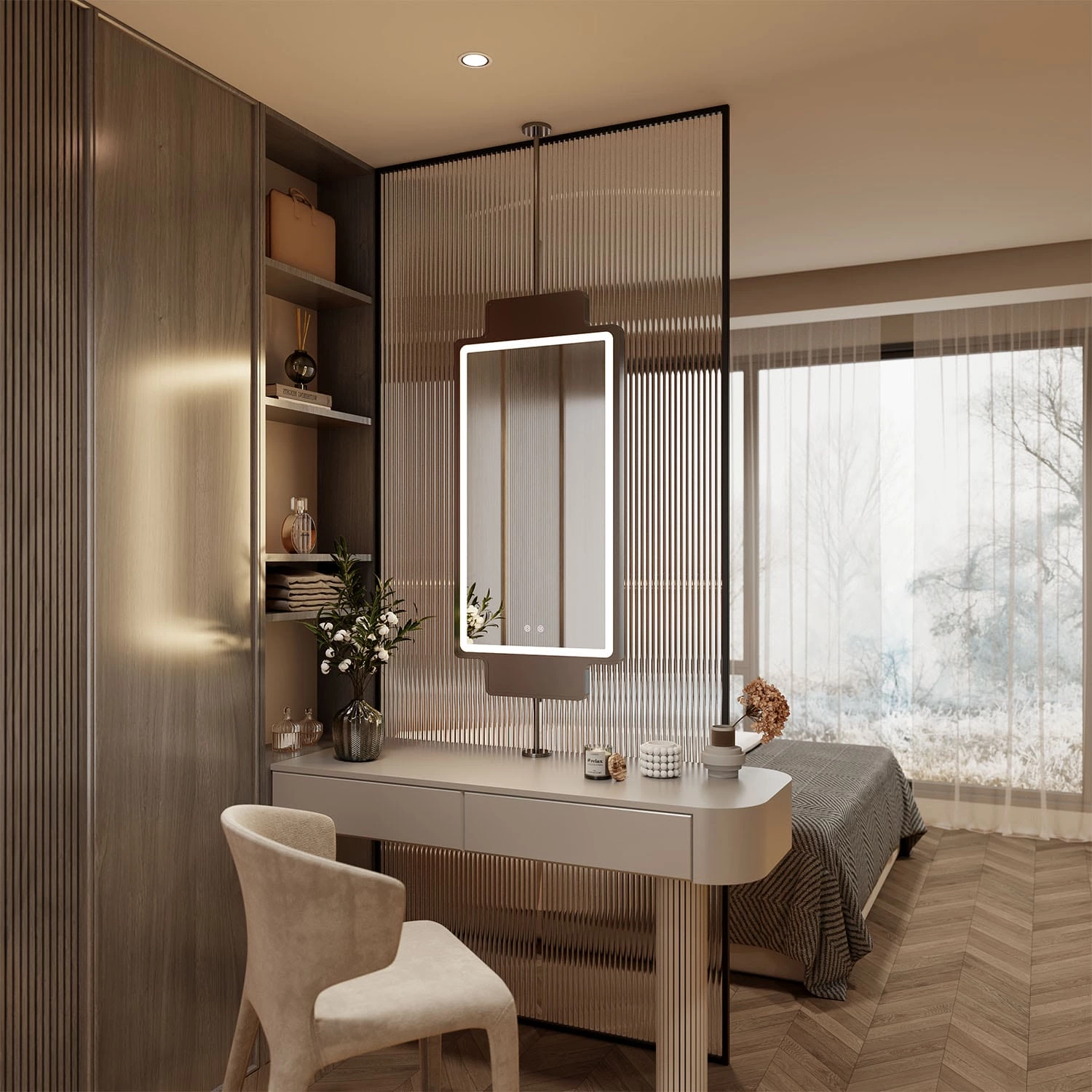 Miroir de salle de bain suspendu à LED