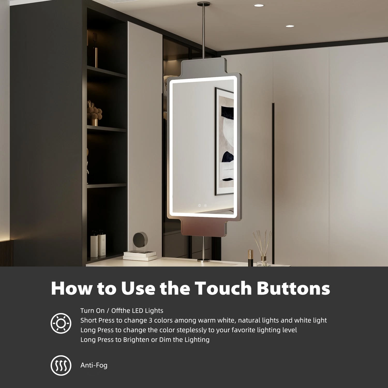 Hangende LED-badkamerspiegel