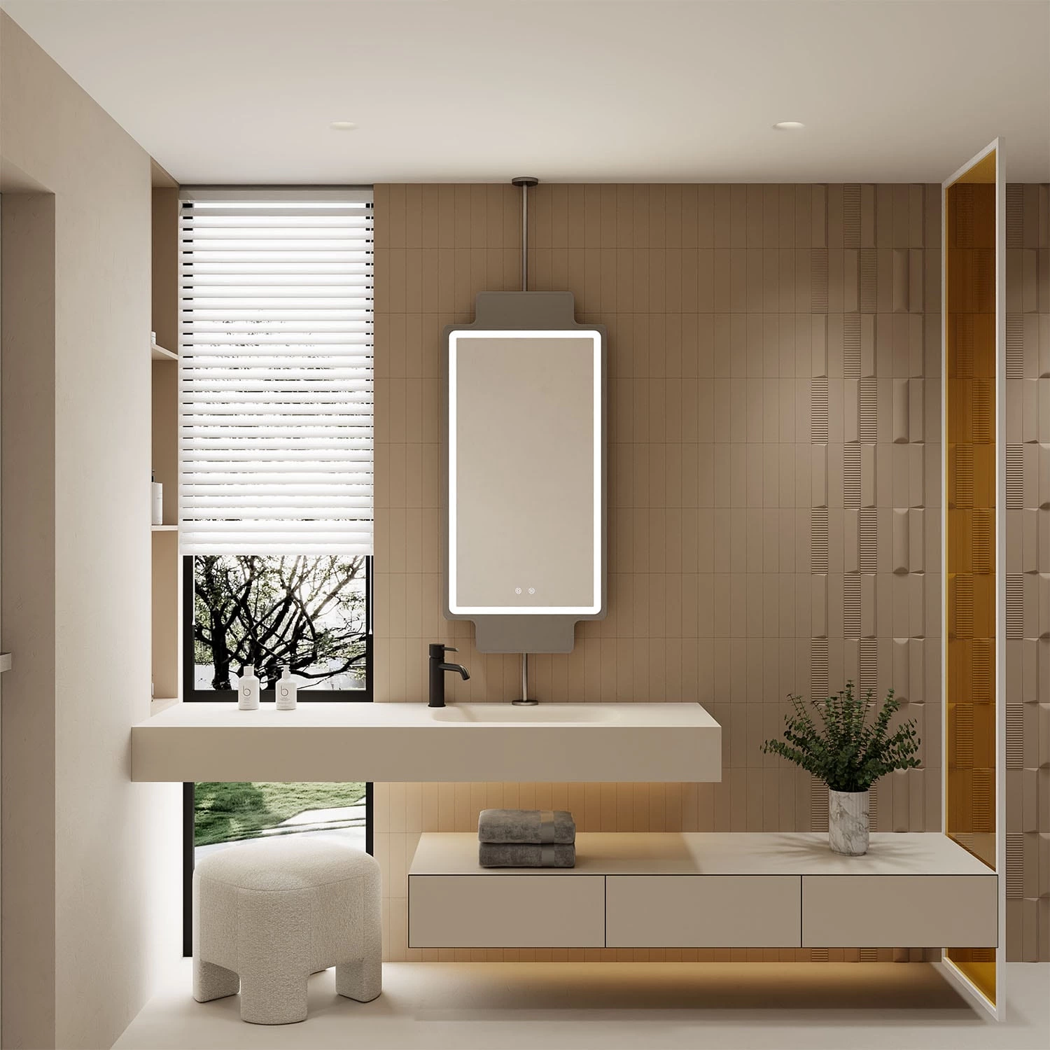 Miroir de salle de bain suspendu à LED