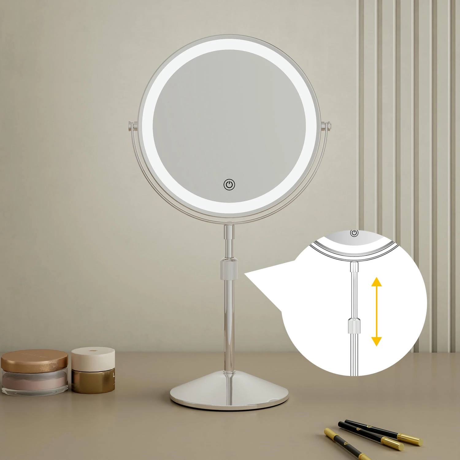 Miroir de courtoisie en métal avec LED