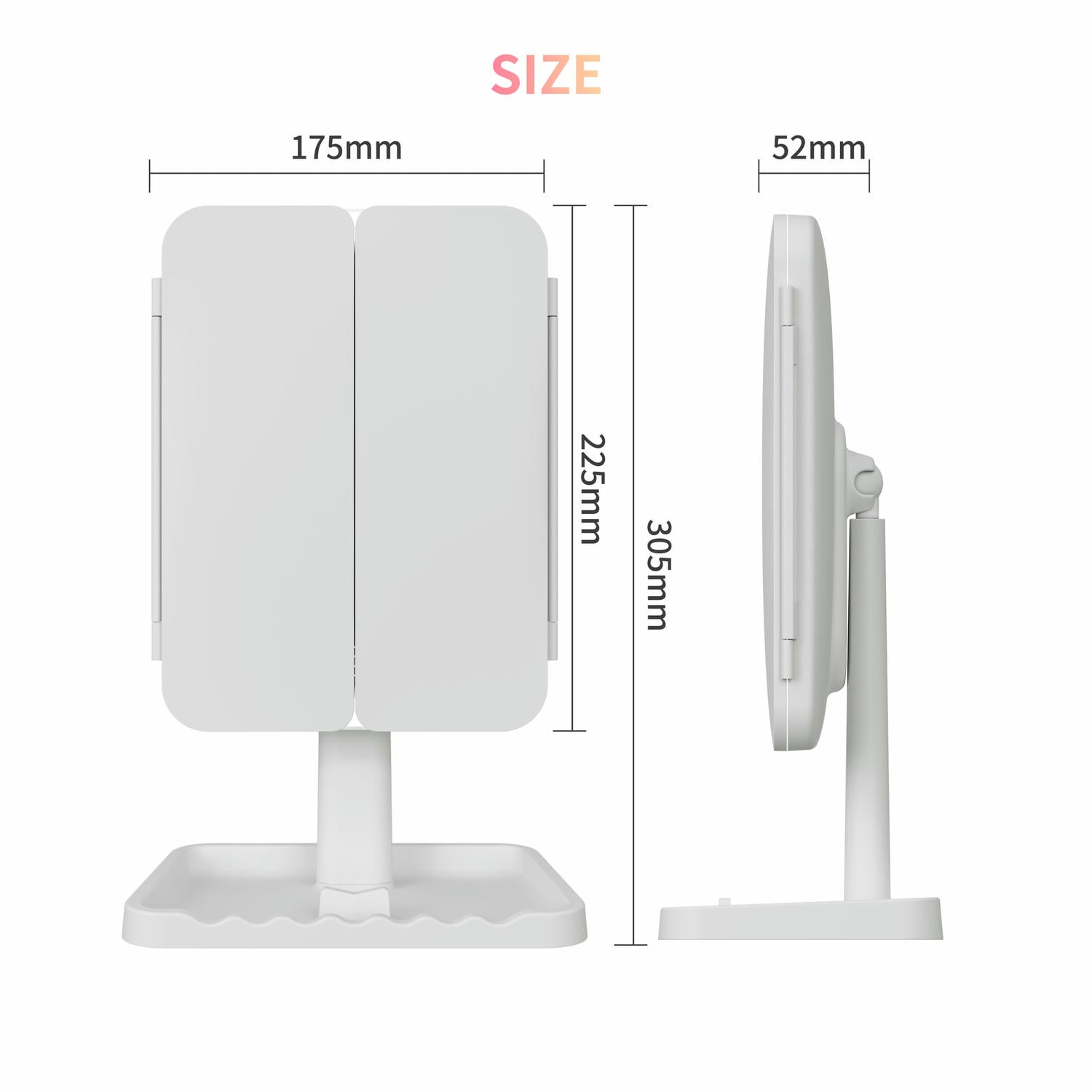 LED Phototherapy Trifold Mirror