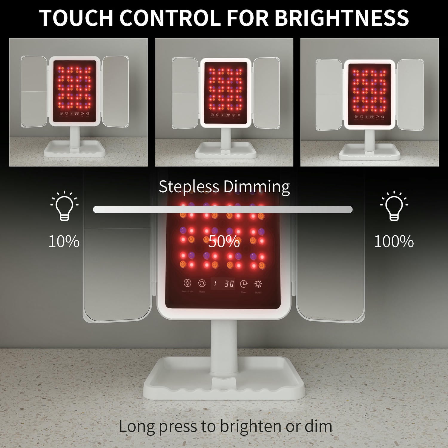 LED Phototherapy Trifold Mirror