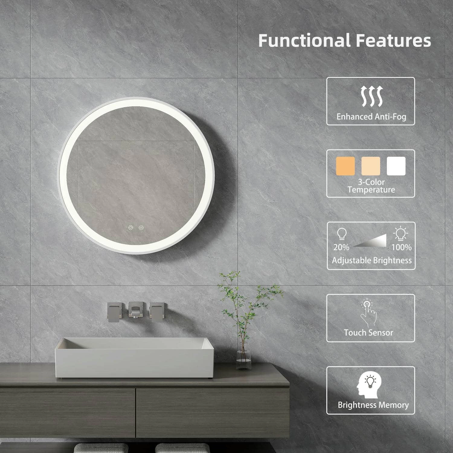 Miroir de salle de bain rond à LED