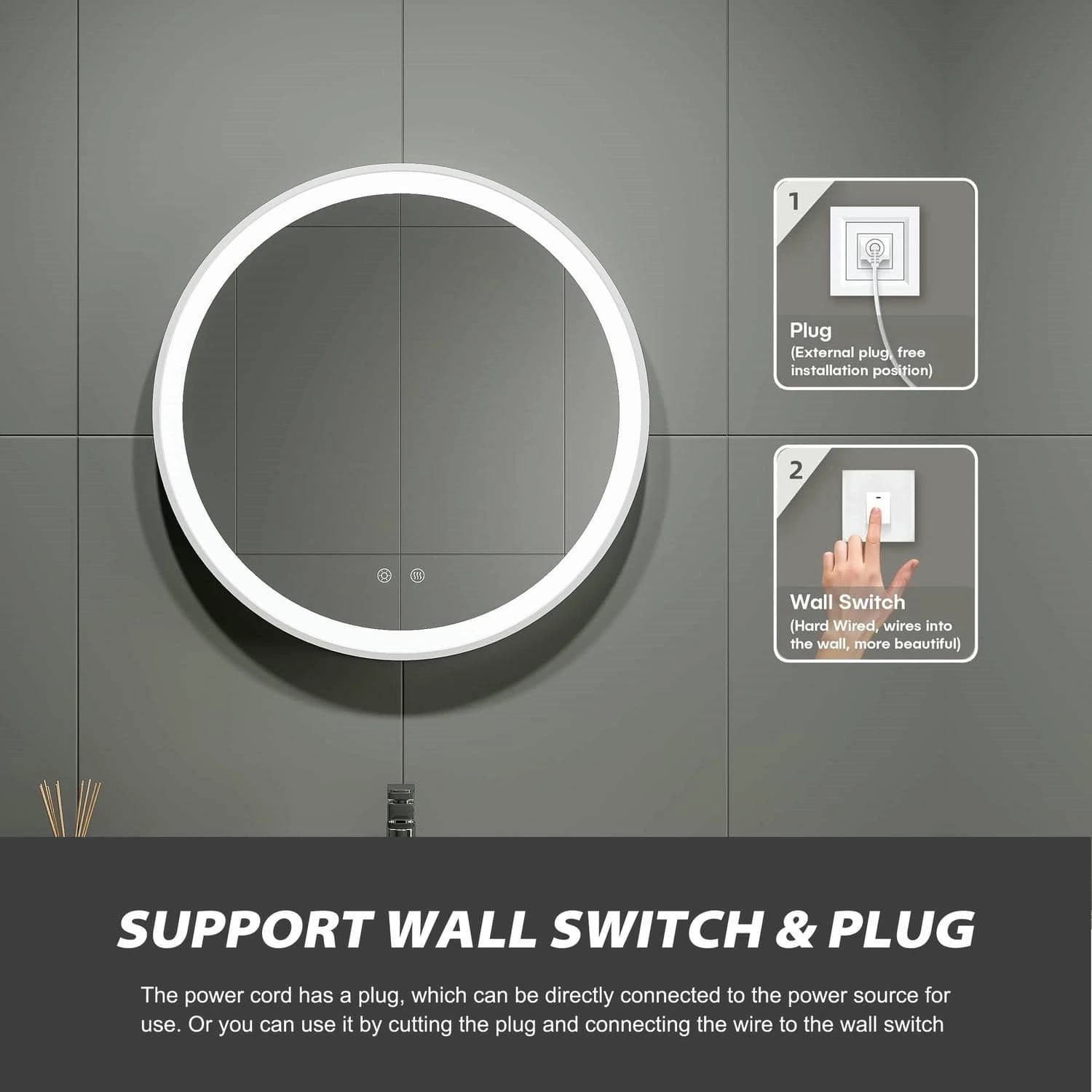 Miroir de salle de bain rond à LED