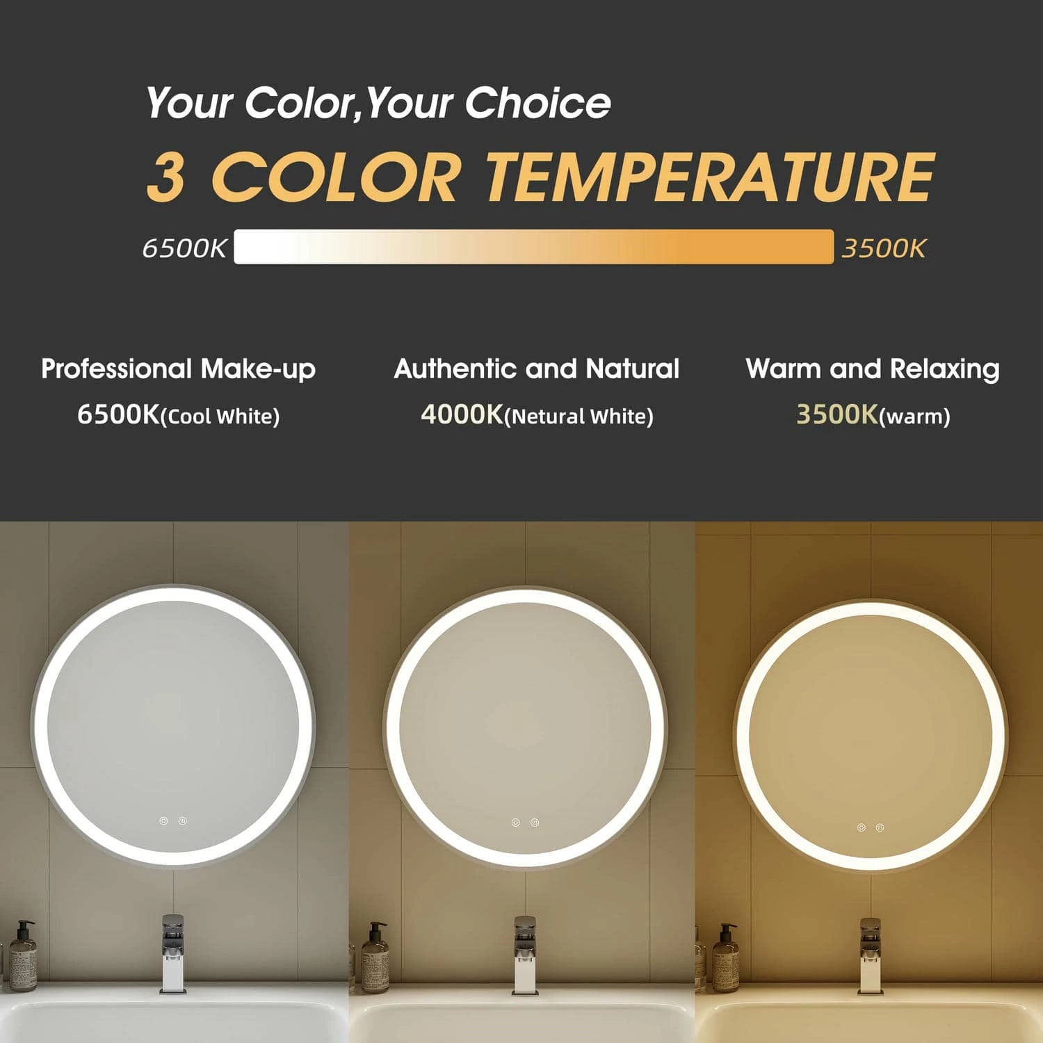 Miroir de salle de bain rond à LED