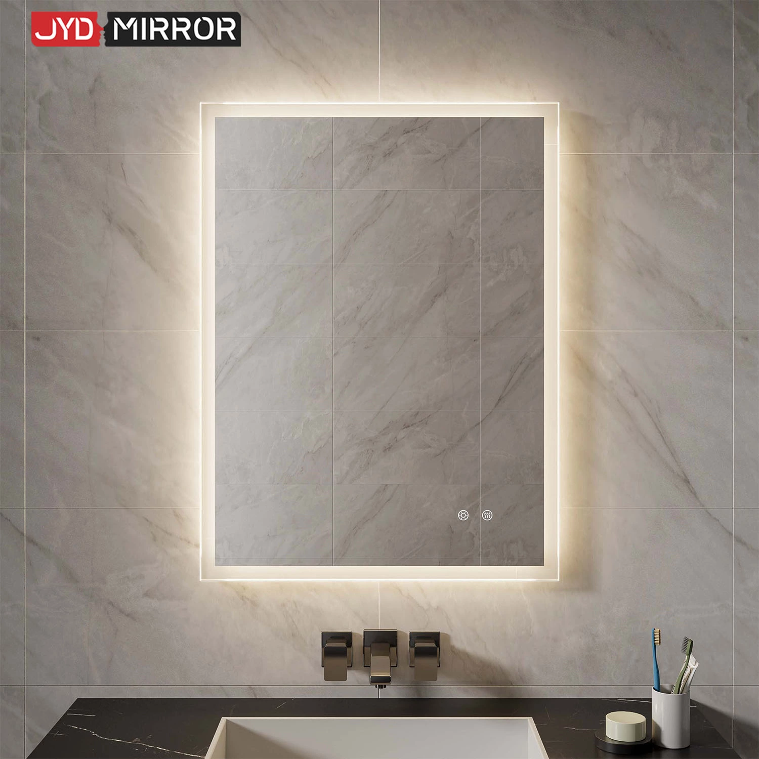 Miroir de salle de bain encadré à LED