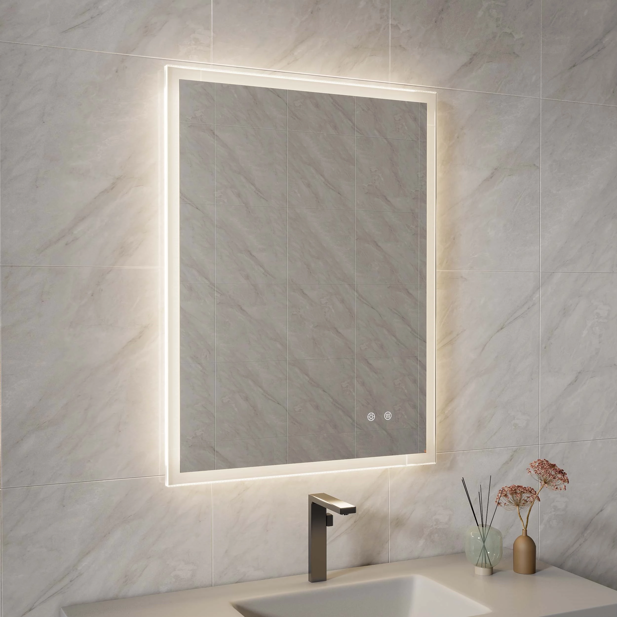 Miroir de salle de bain encadré à LED
