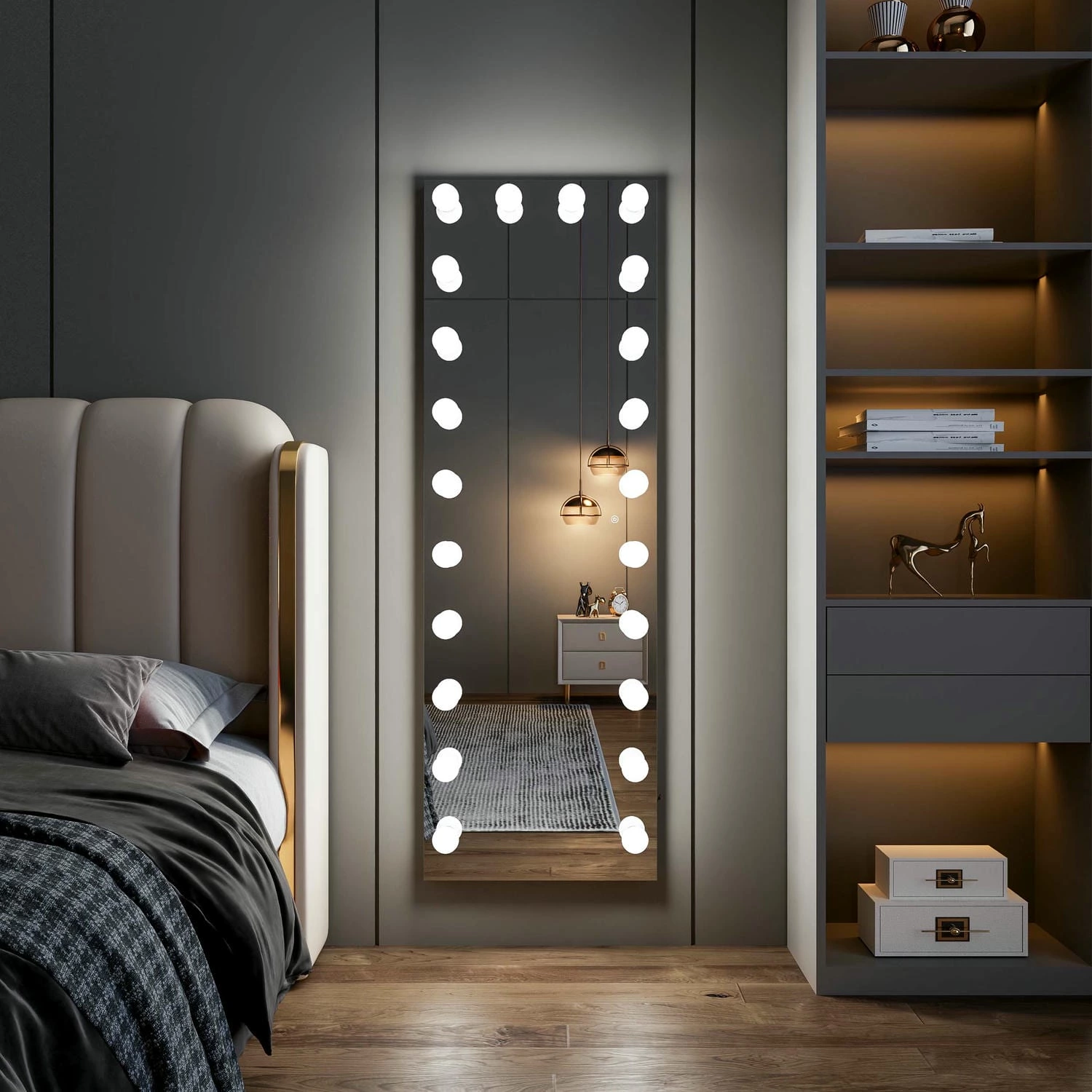 Miroir sur pied à LED de style Hollywood