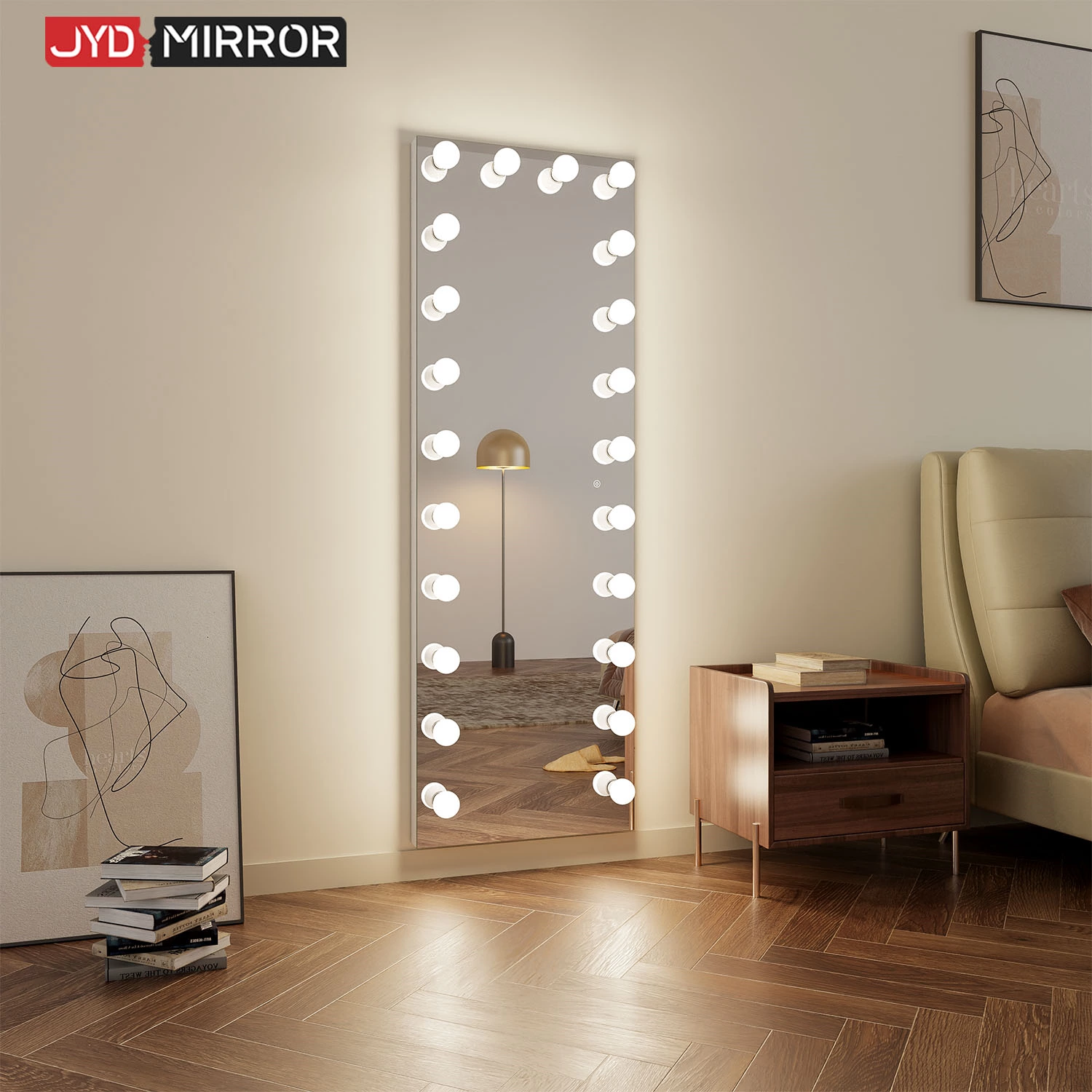 Miroir sur pied à LED de style Hollywood