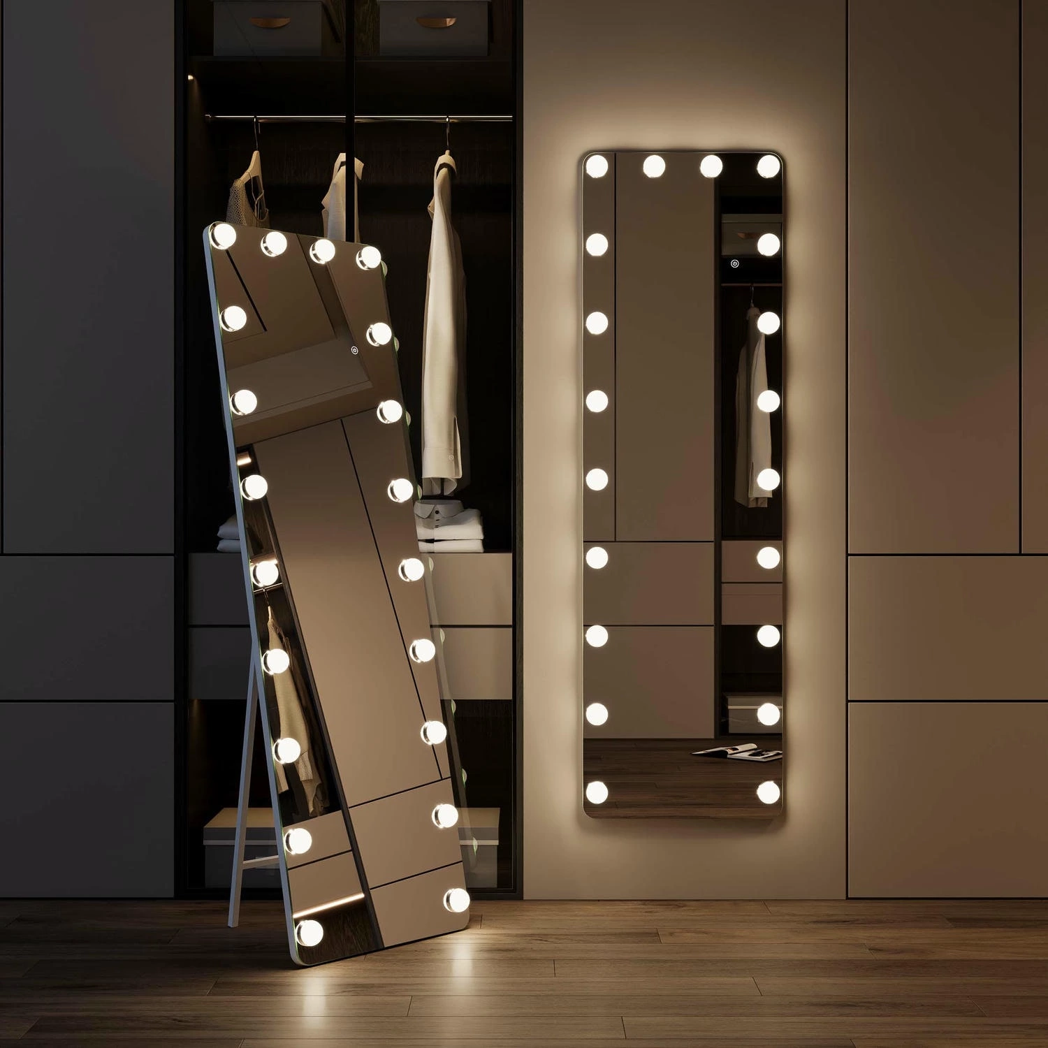 Miroir sur pied à LED de style Hollywood