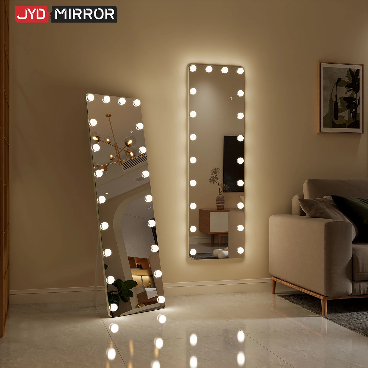 Miroir sur pied à LED de style Hollywood