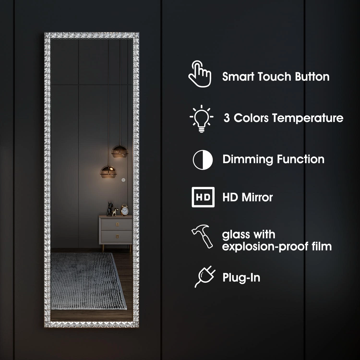 Led Crystal Full Length Mirror