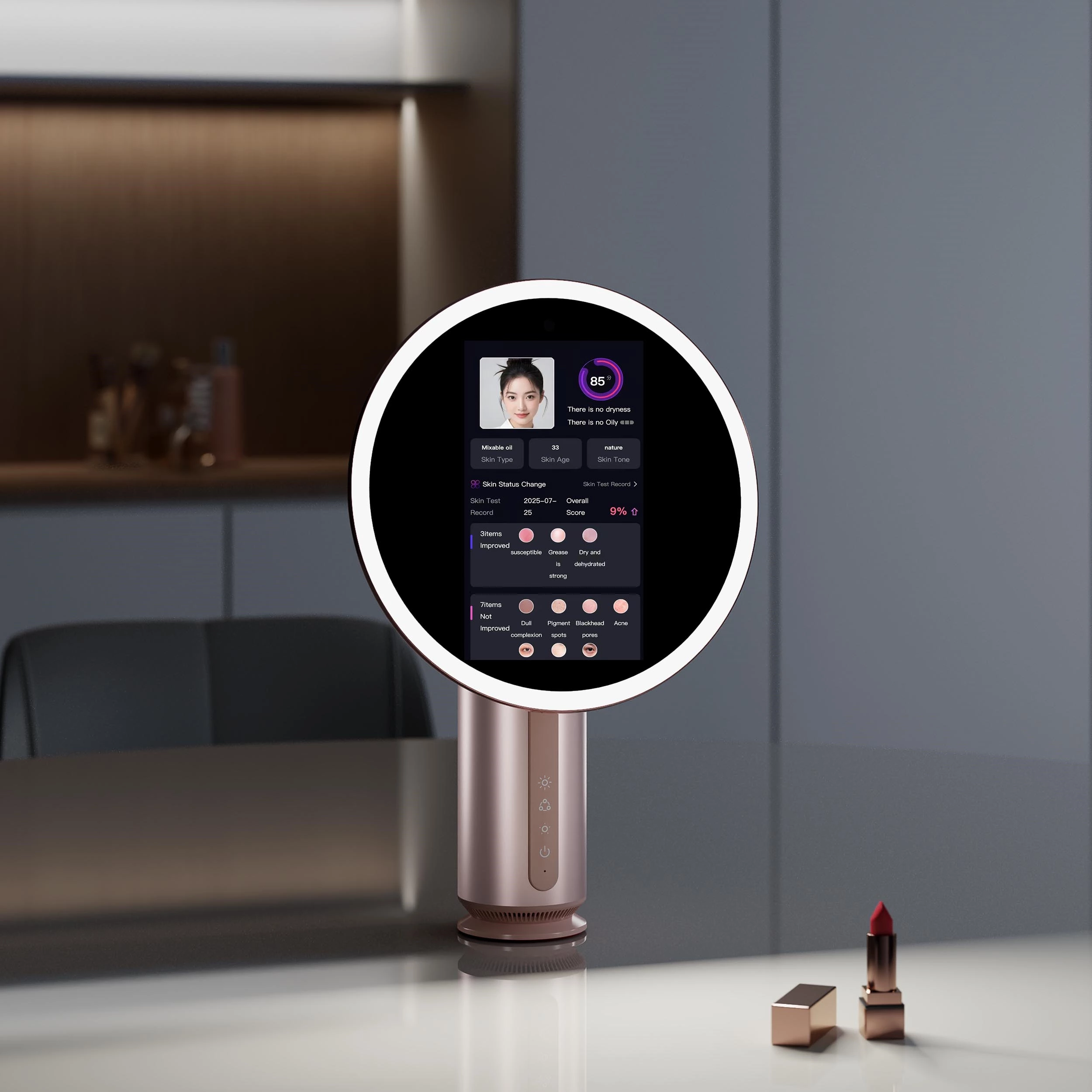 Miroir de courtoisie LED avec analyseur de peau IA