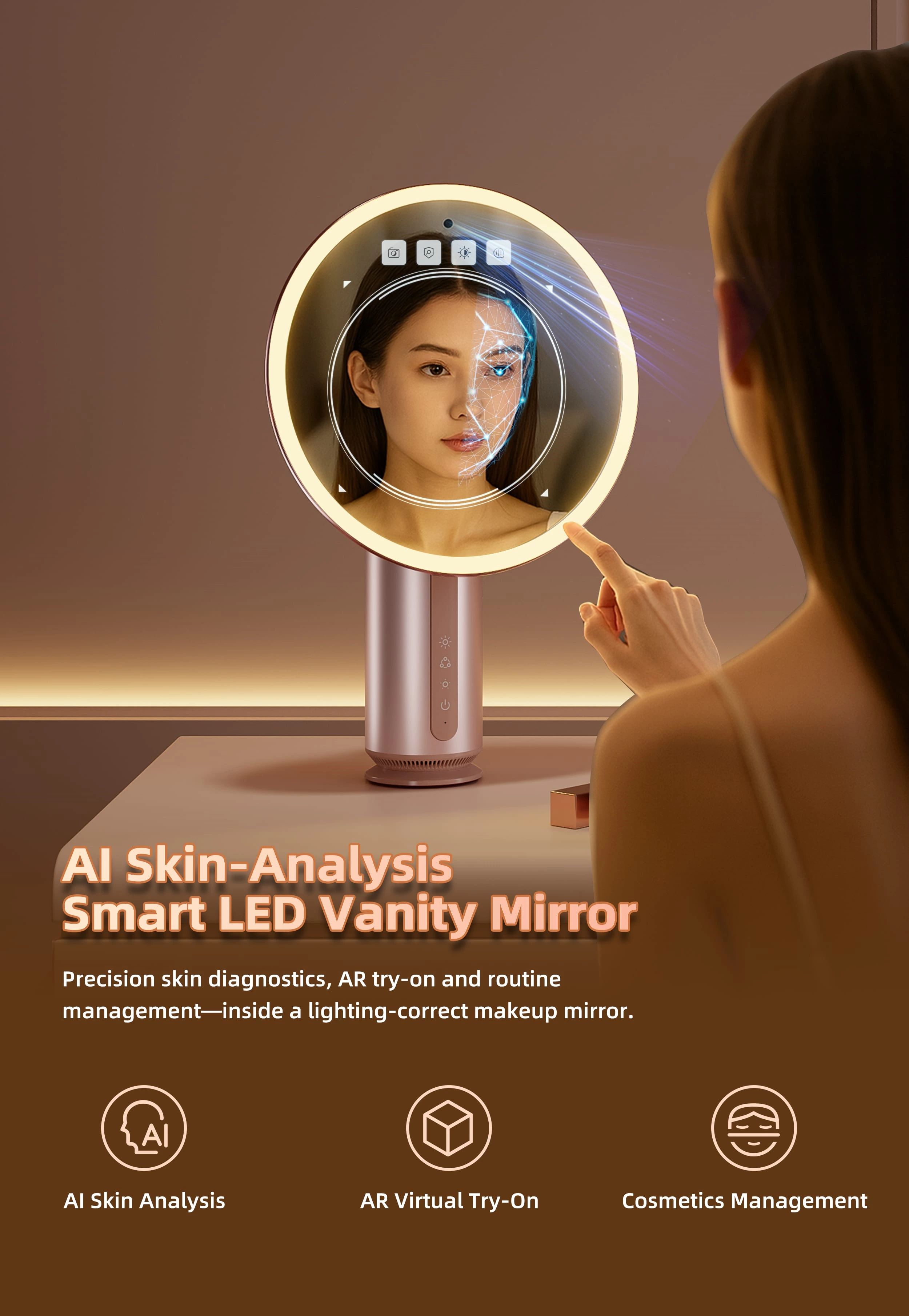AI Skin-Analyzer LED Vanity Mirror