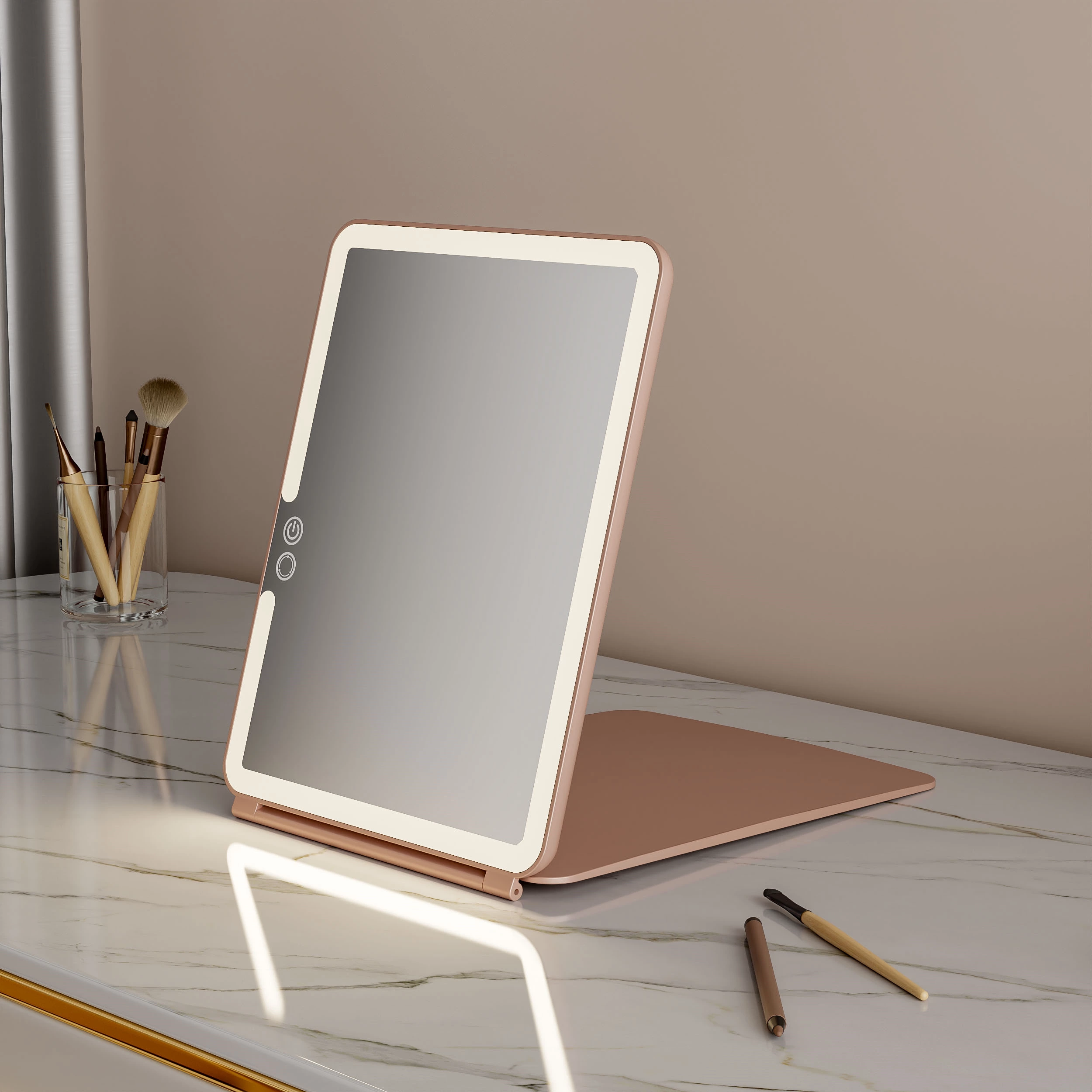 Miroir de maquillage de voyage portable à LED