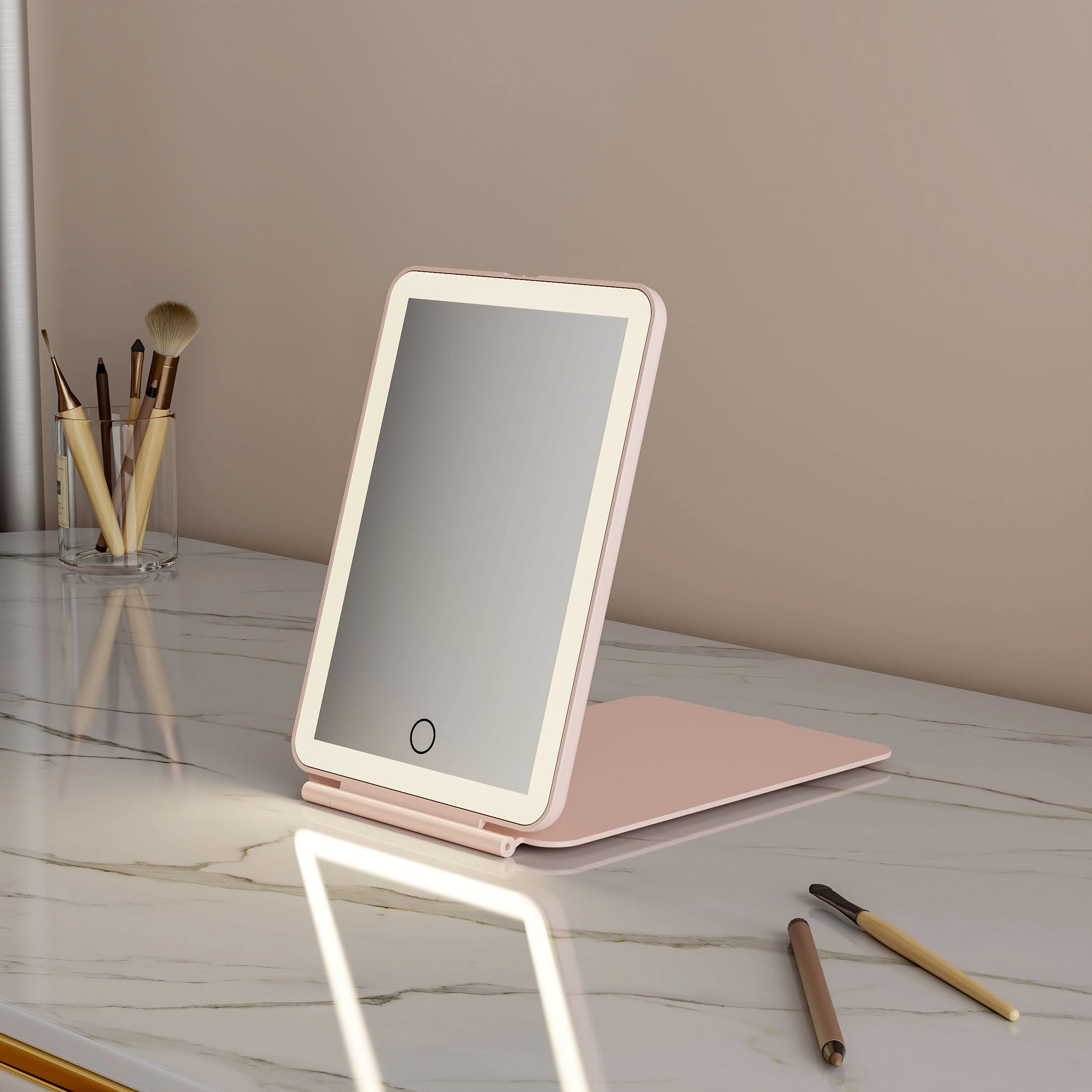 Miroir de maquillage de voyage portable à LED