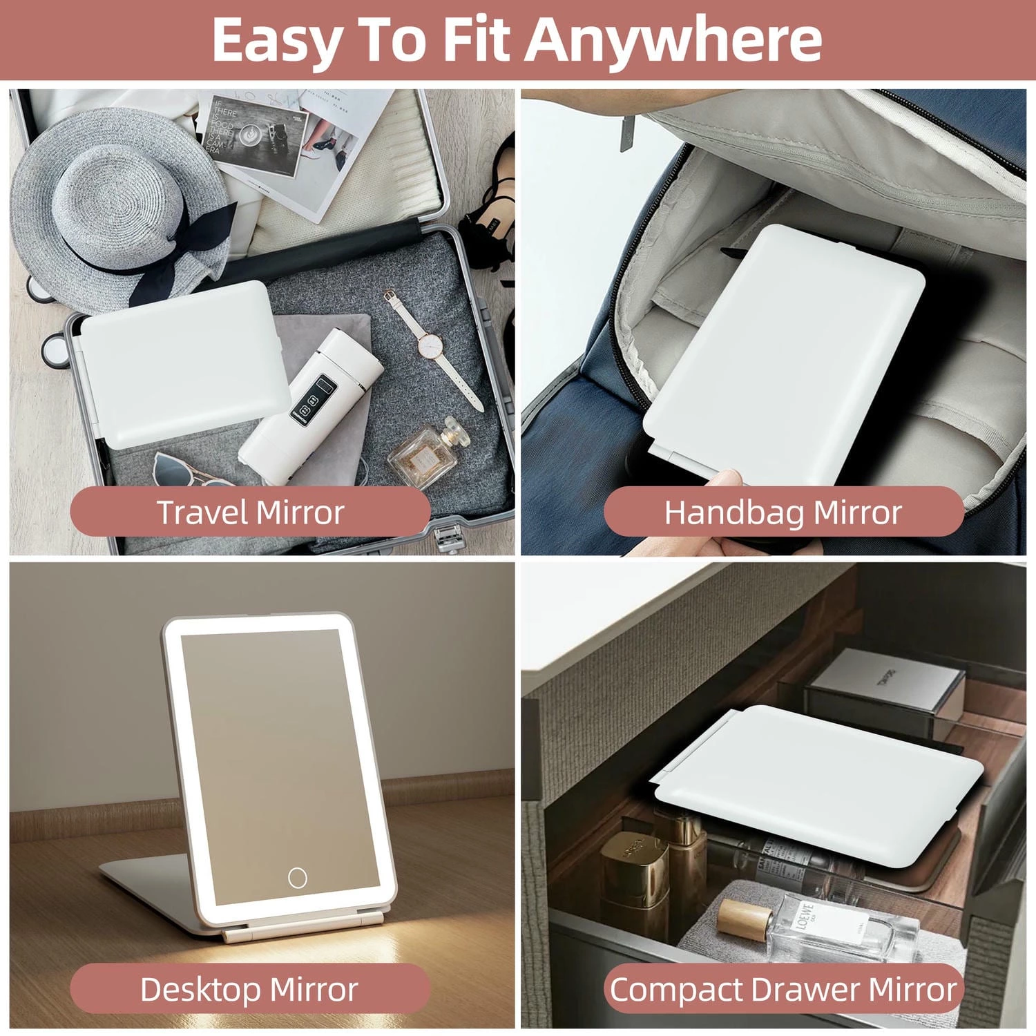 Portable LED Travel Makeup Mirror