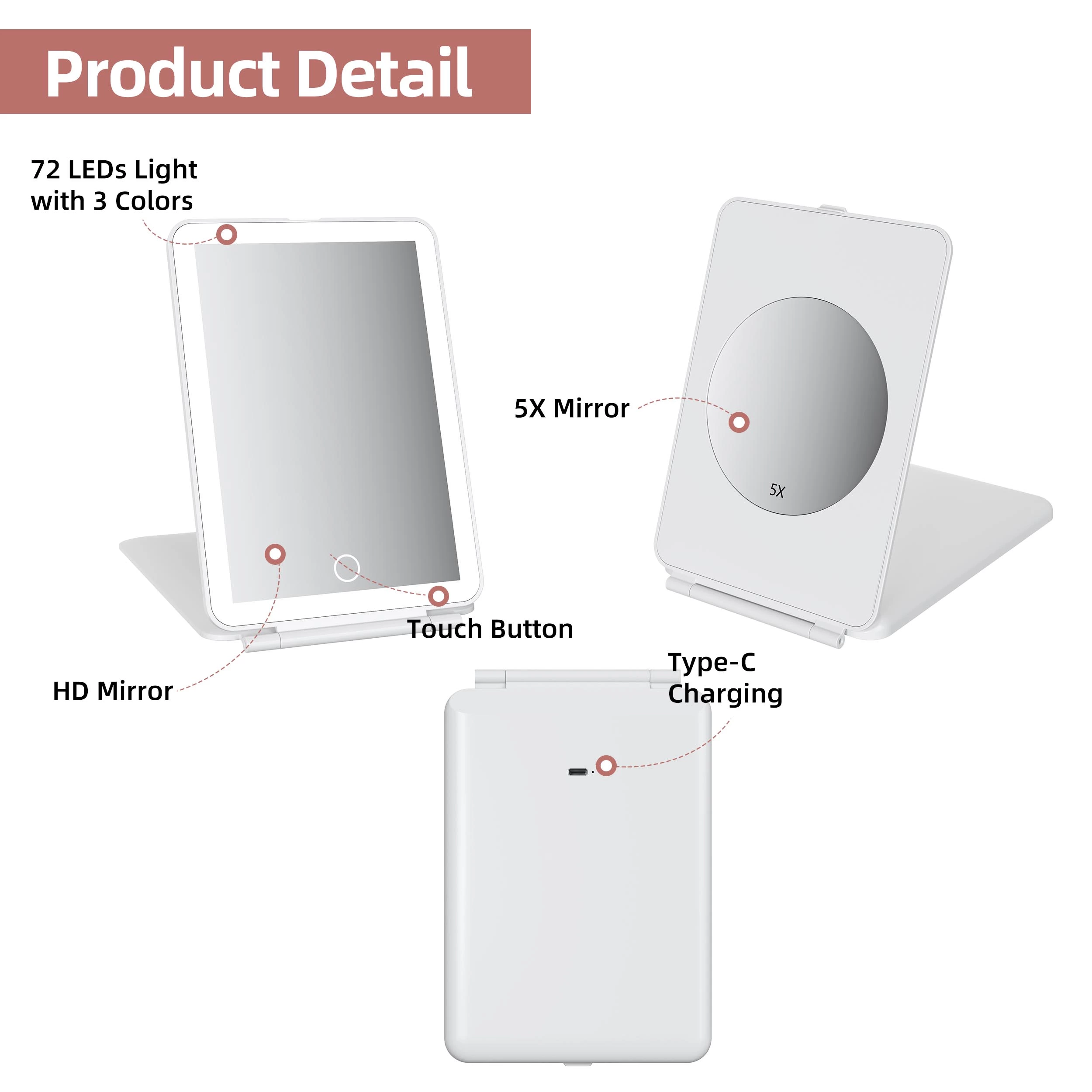 Portable LED Travel Makeup Mirror