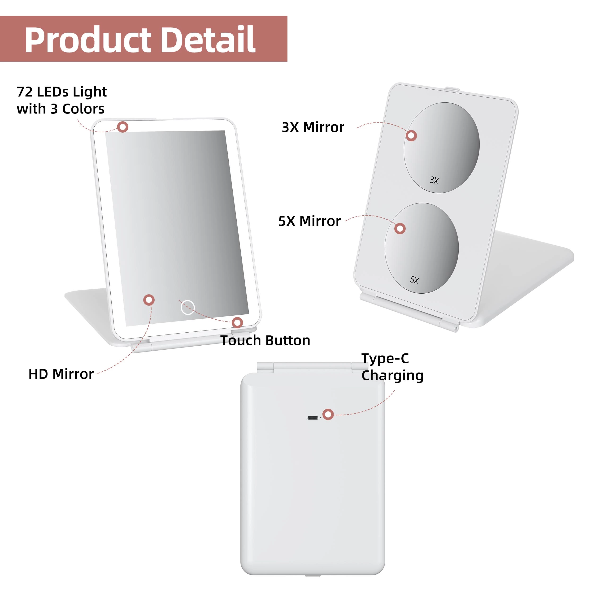 Portable LED Travel Makeup Mirror