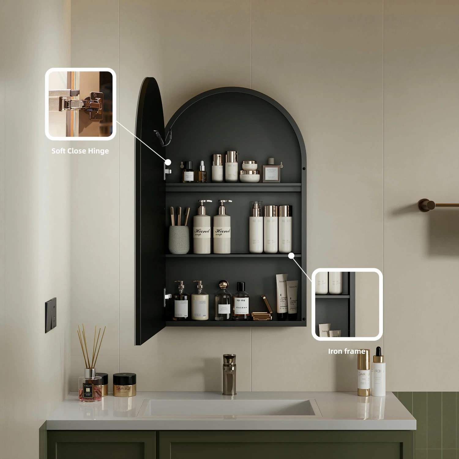 Armoire à miroir LED arquée
